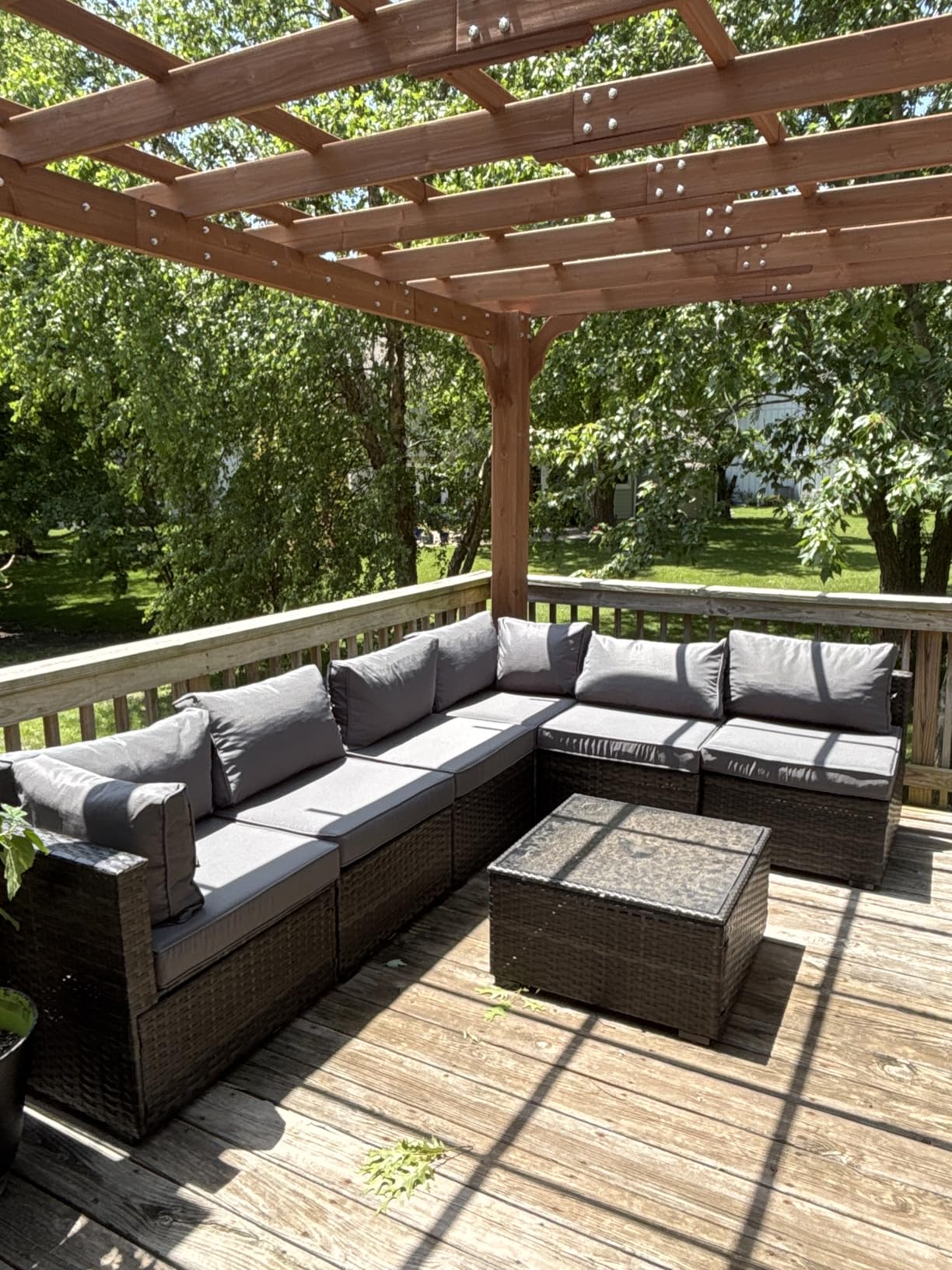 Aoxun Replacement Cushions for Outdoor Furniture, 14-Piece Outdoor Cushions for Patio Furniture, Deep Seat, Splash-Proof & Fade Resistant Couch Cushion for 6-Seat Patio Conversation Sets, Grey customer photo 2
