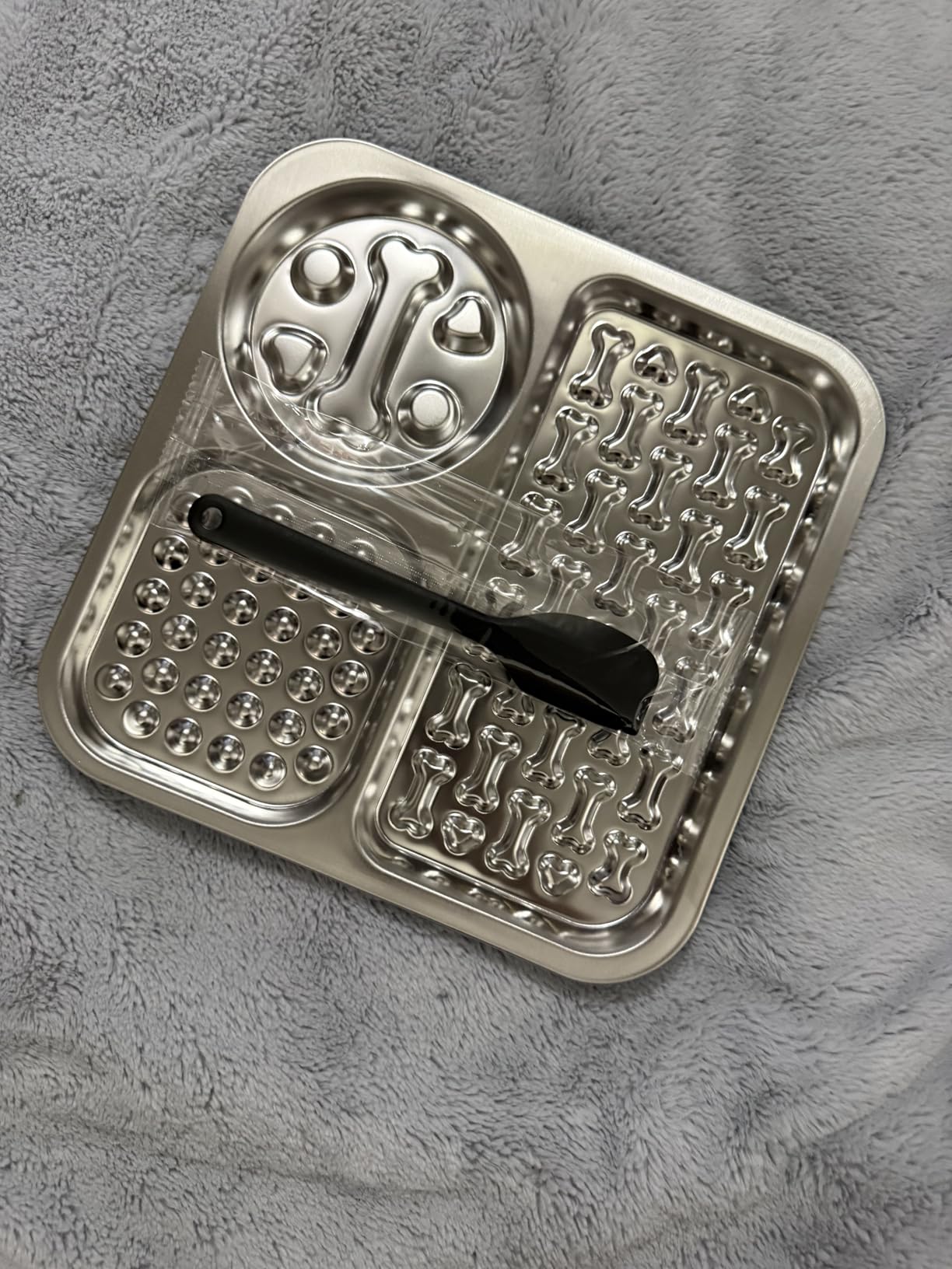 Stainless Steel Lick Mat for Dogs and Cats - FEELNEEDY Large Licking Pad with Suction Cups, Chew-Proof, Non-Slip Pet Licky Mat for Boredom Reducer and Anxiety Relief, Easy to Clean (1Pack) customer photo 2