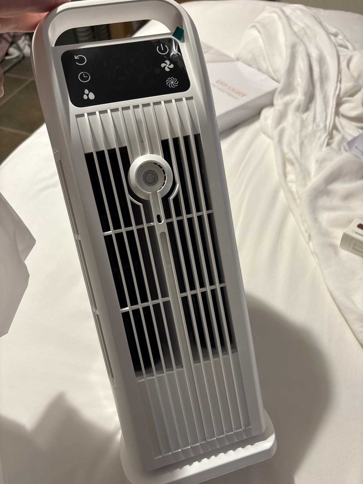 Portable Air Conditioner, 4 in 1 Evaporative Air Cooler with Remote Control, 1200ML Water Tank, 120 Oscillating, 4 Speeds, 12H Timer, Mist Spray Tower Fan for Home Office, White customer photo 2