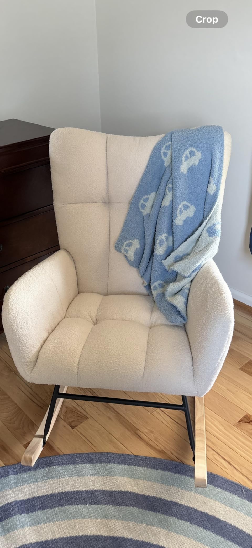 DUMOS Nursery Rocking Chair Teddy Upholstered, Comfy Glider Rocker with High Backrest Armchair Padded Seat, Accent Side Chair for Living Room Bedroom Offices Small Spaces Indoor, Green customer photo 1