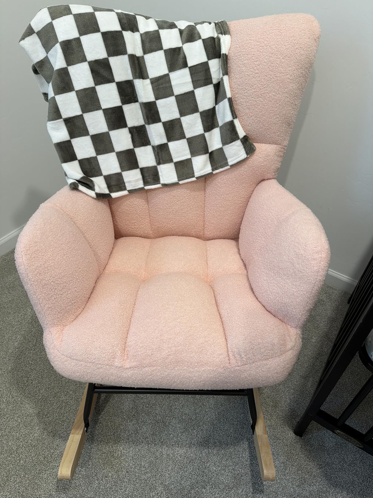 DUMOS Nursery Rocking Chair Teddy Upholstered, Comfy Glider Rocker with High Backrest Armchair Padded Seat, Accent Side Chair for Living Room Bedroom Offices Small Spaces Indoor, Green customer photo 2