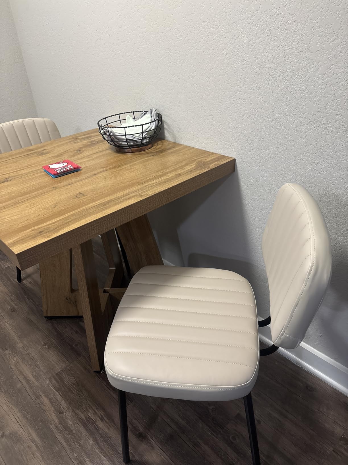 Sweetcrispy Dining Chairs Set of 2, Upholstered Mid Century Modern Kitchen Accent Chairs with Faux Leather Cushion Seat & Metal Legs for Home Office, Living Room-Beige White customer photo 1