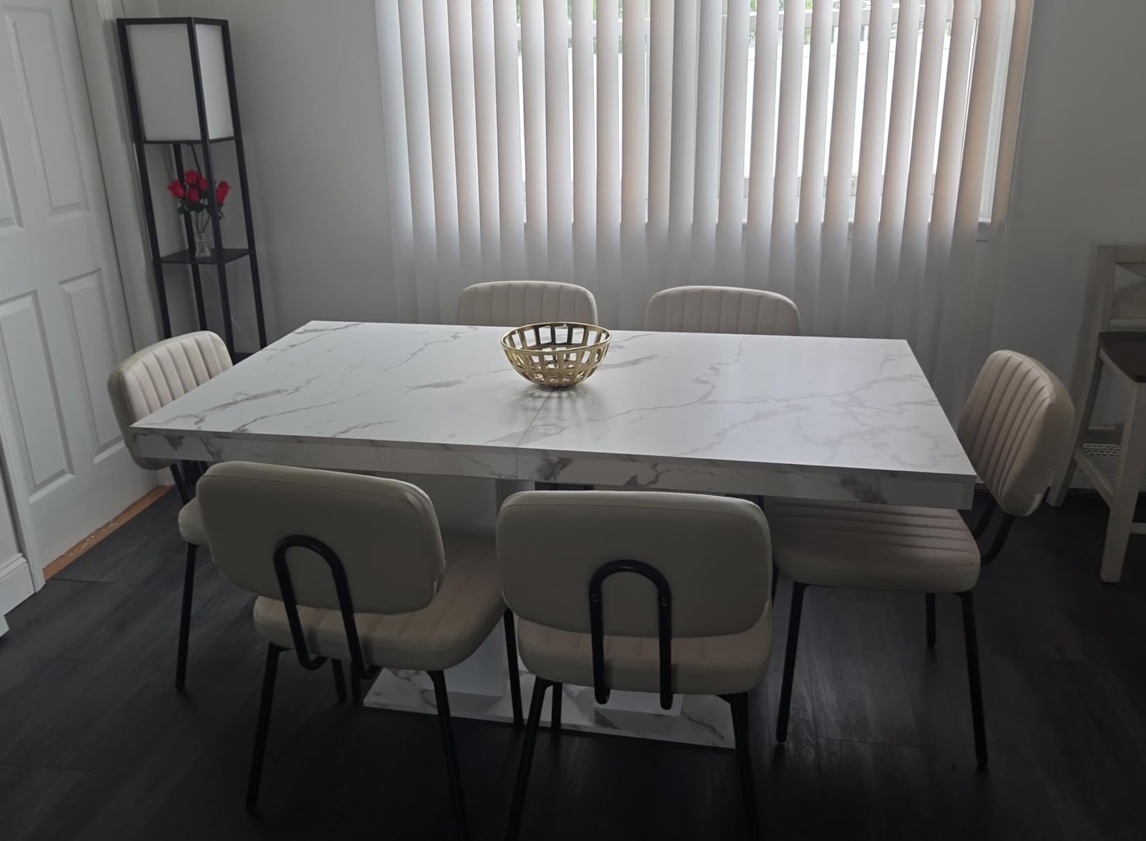Sweetcrispy Dining Chairs Set of 2, Upholstered Mid Century Modern Kitchen Accent Chairs with Faux Leather Cushion Seat & Metal Legs for Home Office, Living Room-Beige White customer photo 2