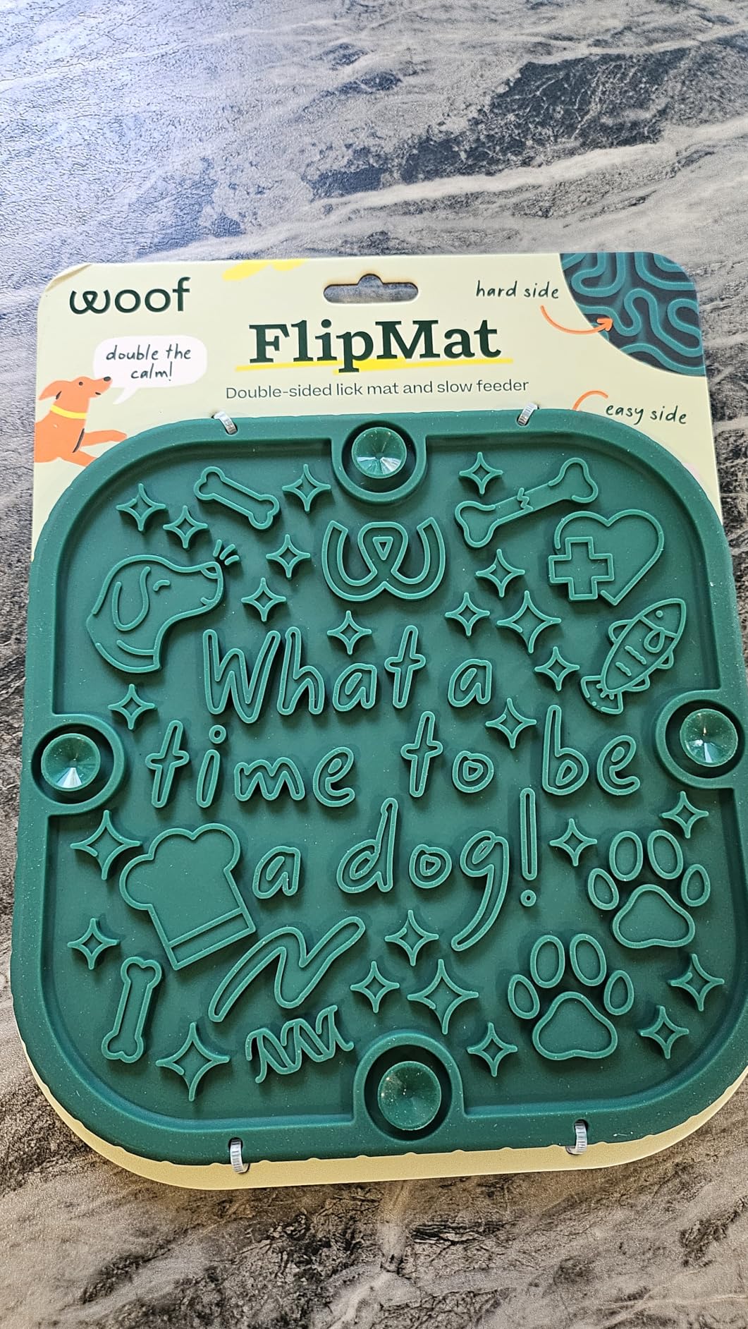 WOOF FlipMat Easy-to-Clean Lick Mat for Dogs - Slow Feeder Mat with Double-Sided-Non-Slip Design - BPA-Free Silicone - Lick Mat - Interactive Dog Toys - Green customer photo 2