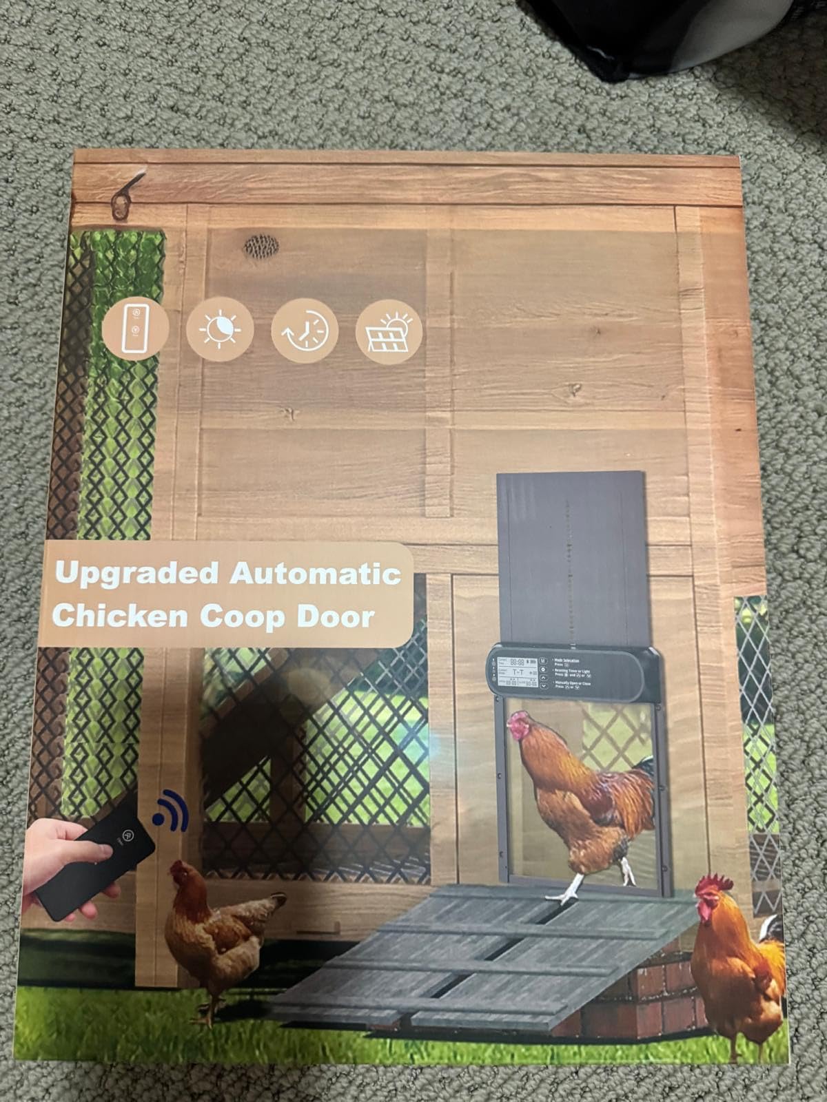 Automatic Chicken Coop Door Solar Powered, LCD Screen Electric Auto Chicken Coop Door with Timer & Light Sensor, Aluminum Rechargeable Auto Chicken Door Opener with Remote Control & 4 Modes customer photo 1