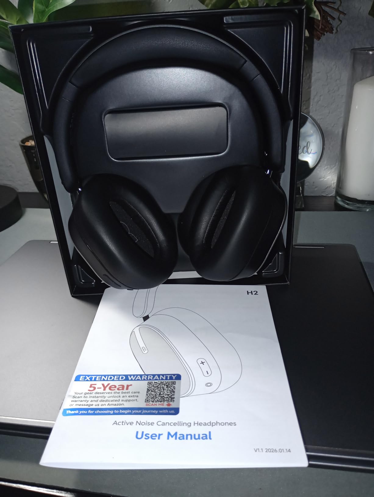 bmani Hybrid Active Noise Cancelling Headphones, 120H Playtime Wireless Headphones Bluetooth 6.0 with Power Display customer photo 1