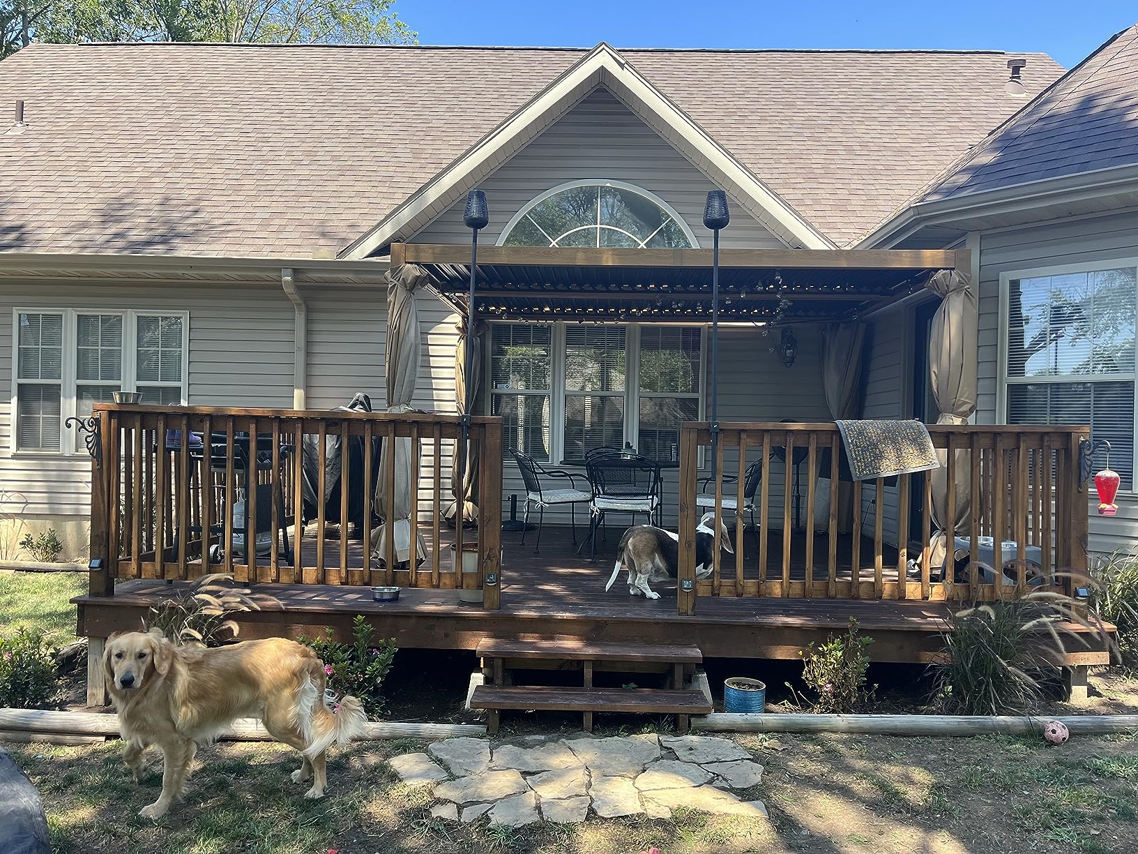 HAPPATIO Louvered Pergola 10' x 13' Outdoor, Woodgrain-Look Aluminum Frame with Adjustable Rainproof Roof, Patio Pergola with Curtains and Mosquito Nets, Aluminum Frame for Patio, Backyard, Deck customer photo 1