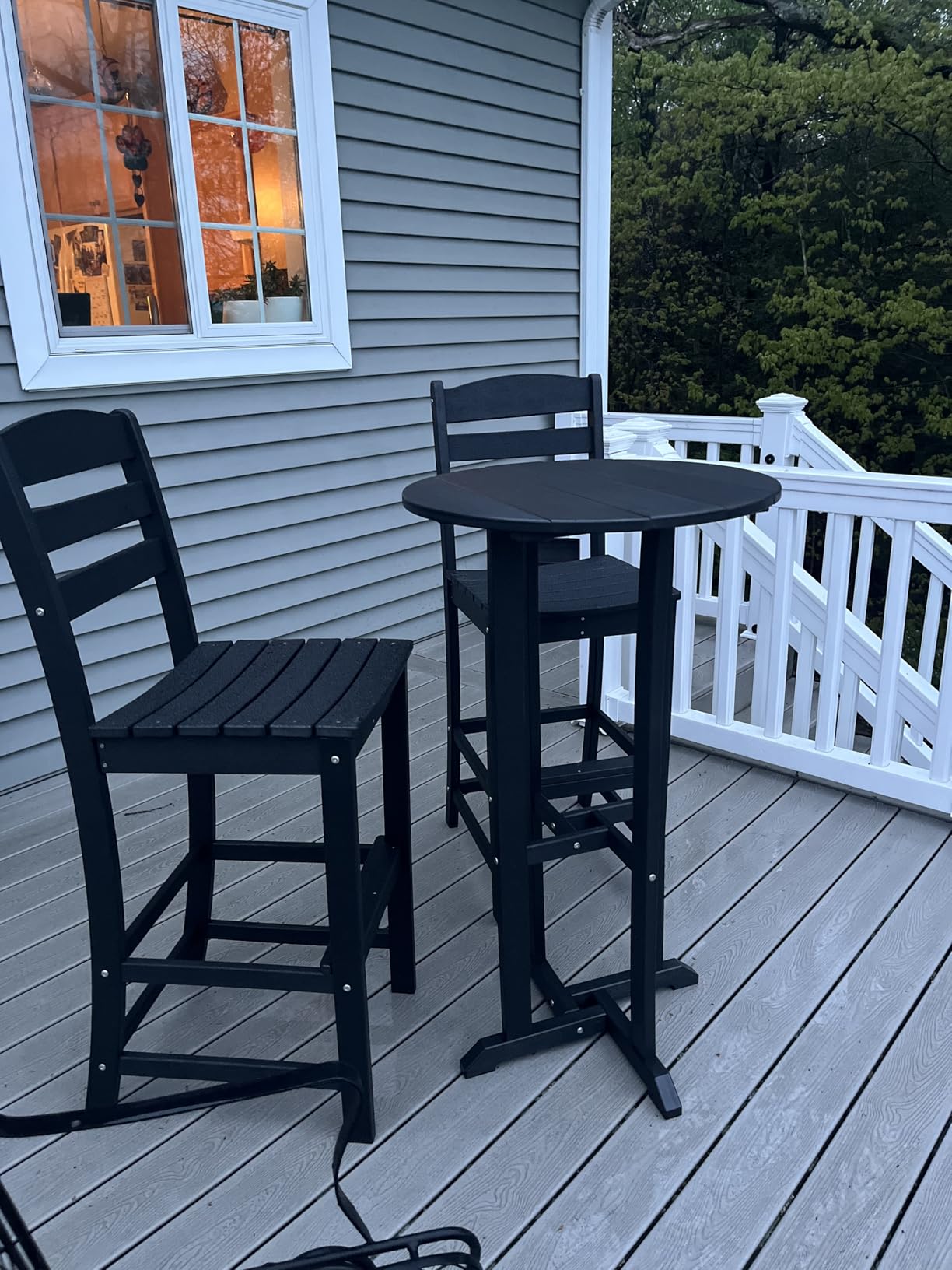 Vongrasig 3 Piece Patio Bar Set, All Weather HDPE High Bistro Stools Chair Set of 2 and Round Pub Bar Table, Outdoor High Top Patio Set for Lawn Garden, Balcony, Grey customer photo 1