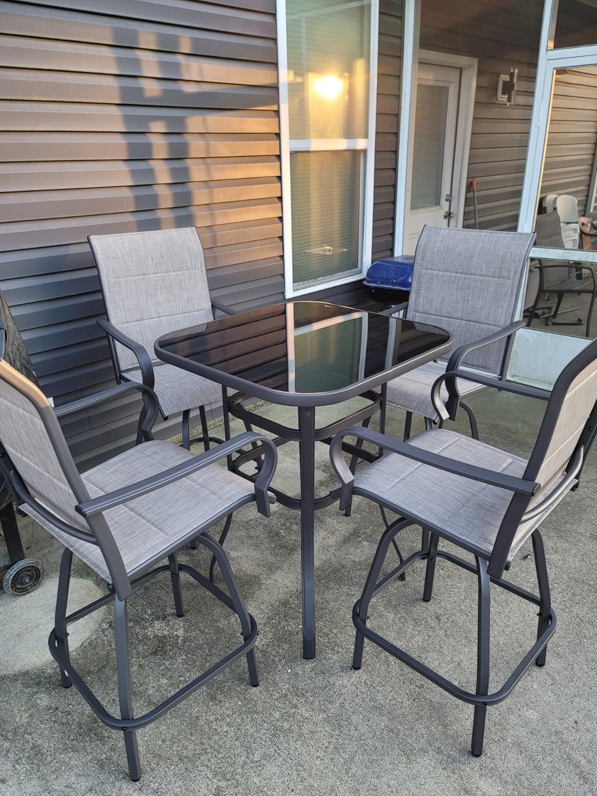 Vongrasig 3 Piece Patio Bar Set, All Weather HDPE High Bistro Stools Chair Set of 2 and Round Pub Bar Table, Outdoor High Top Patio Set for Lawn Garden, Balcony, Grey customer photo 2