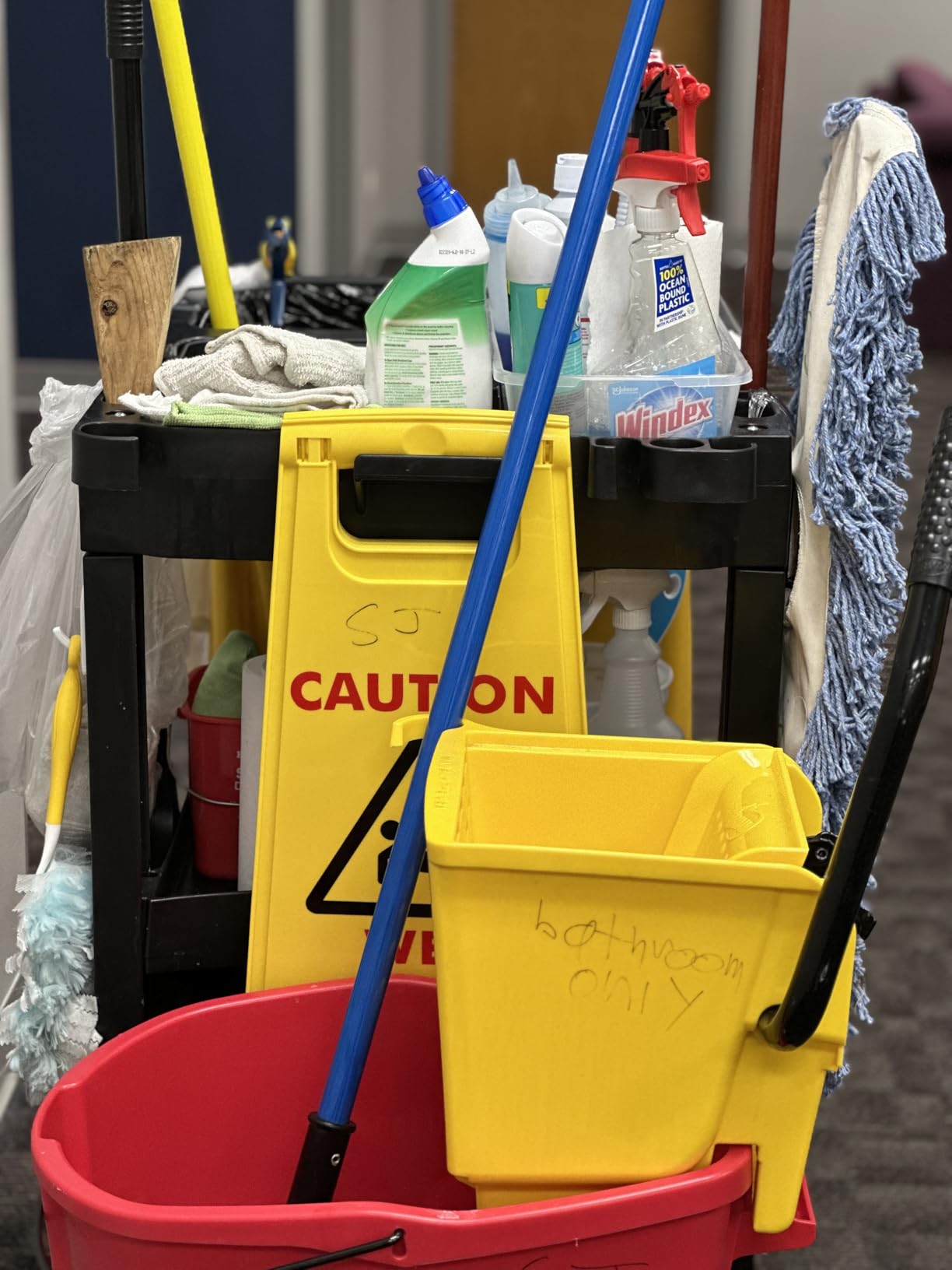 Rubbermaid Commercial Traditional Janitorial 3-Shelf Cleaning Cart, Wheeled with Zippered Yellow Vinyl Bag customer photo 1