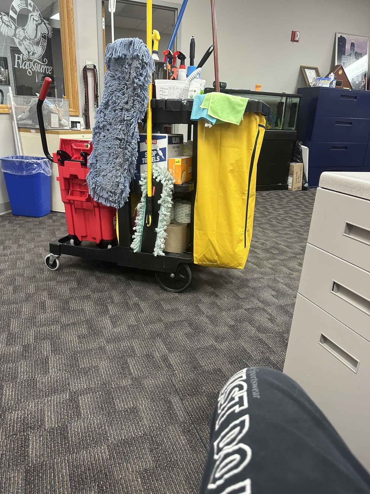 Rubbermaid Commercial Traditional Janitorial 3-Shelf Cleaning Cart, Wheeled with Zippered Yellow Vinyl Bag customer photo 2