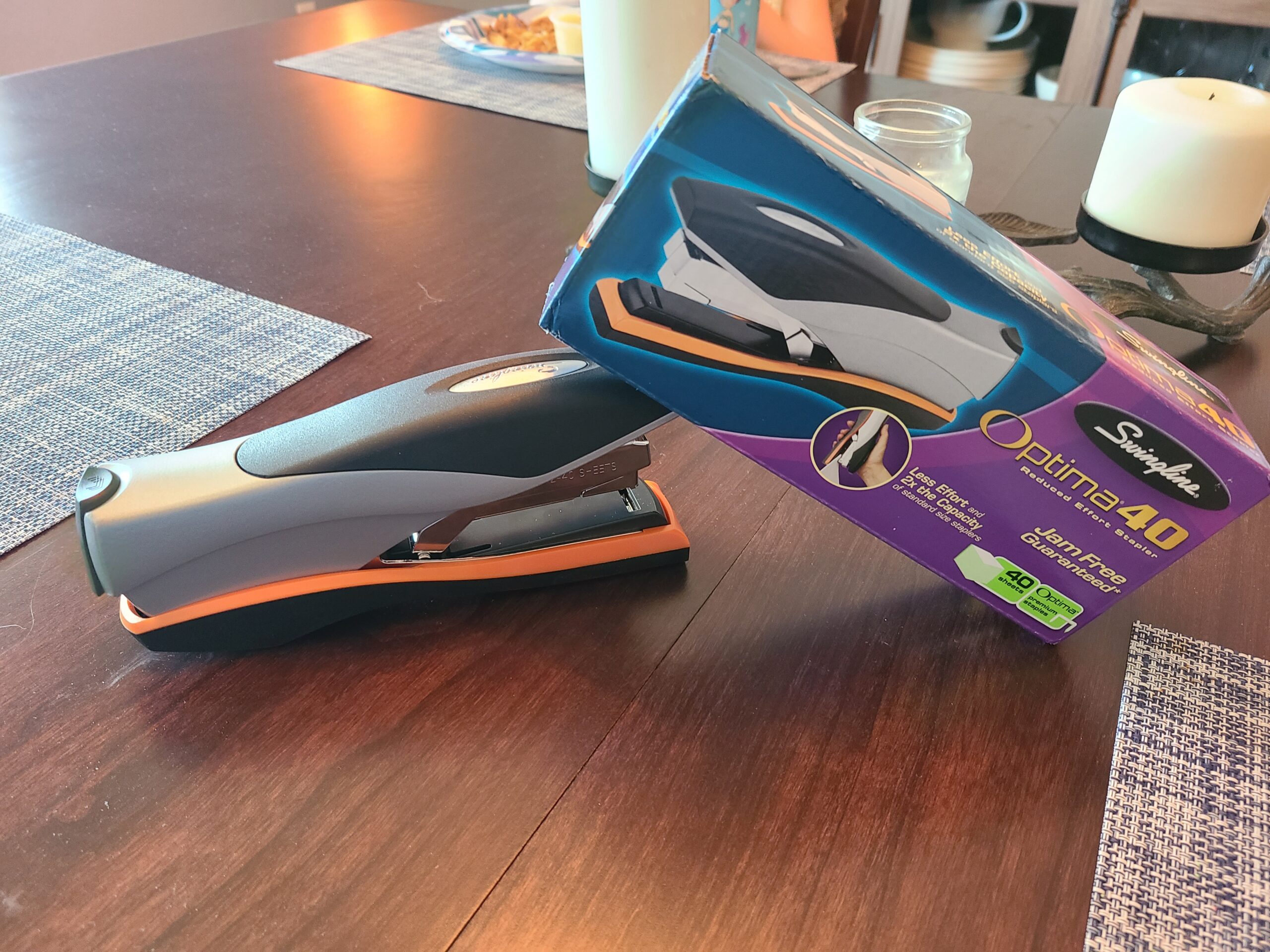 Swingline Stapler, Optima 40, 40 Sheet Capacity, Jam Free, Reduced Effort, Soft Grip, Metal, Orange and Gray (87845) customer photo 2