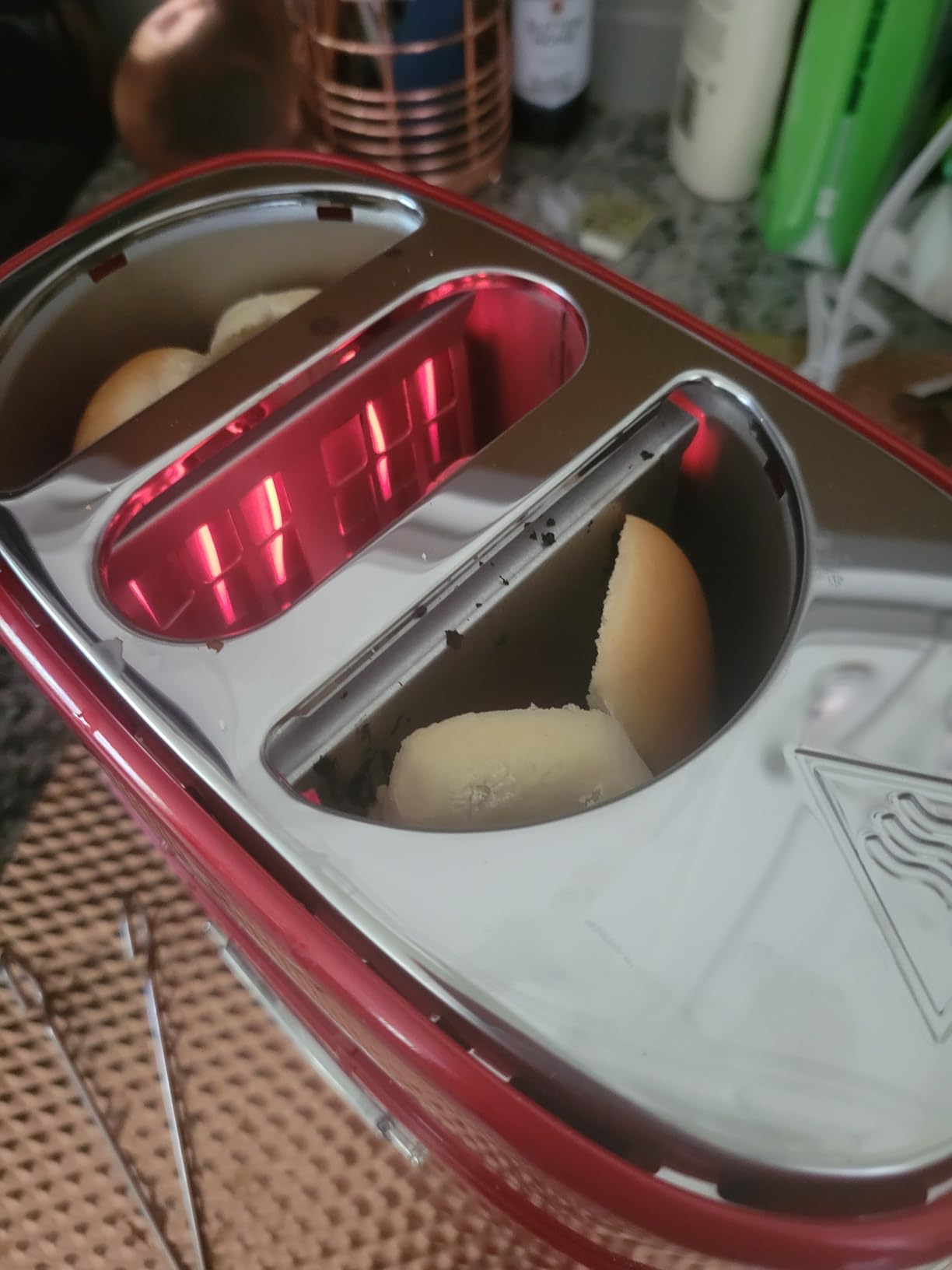 Nostalgia 2 Slot Hot Dog and Bun Toaster with Mini Tongs, Retro Hot Dog Toaster, Hot Dog Cooker that Works with Chicken, Turkey, Veggie Links, Sausages and Brats, Metallic Red customer photo 2