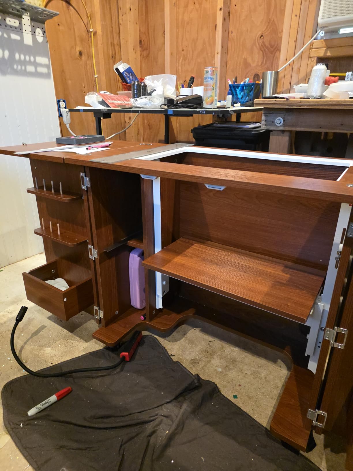 Kangaroo Bandicoot Sewing Cabinet with Lift - Quilting & Sewing Machine Table, Teak customer photo 2