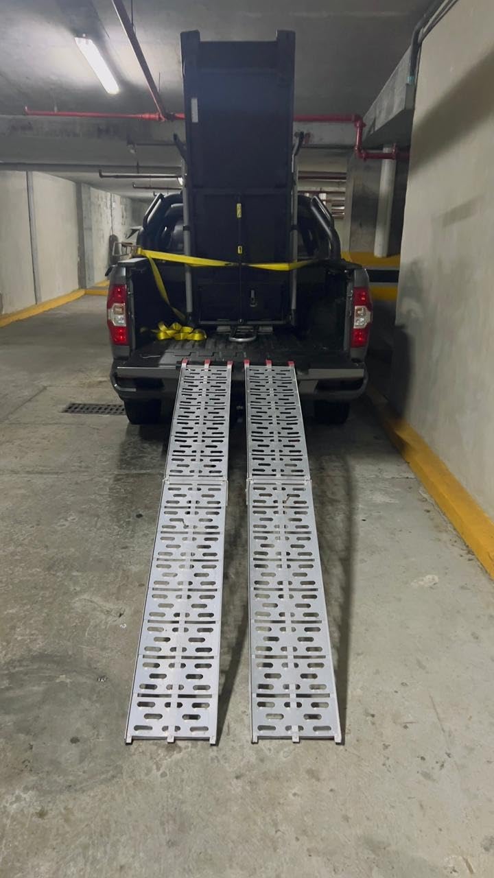 Titan Ramps 2 Pack 7.5 Ft Folding ATV Loading Ramps, Arched Aluminum with Safety Straps - 1,500 lb Capacity Heavy Duty Truck and Trailer Ramps for ATV, Motorcycle, Dirt Bike, and Mower customer photo 2