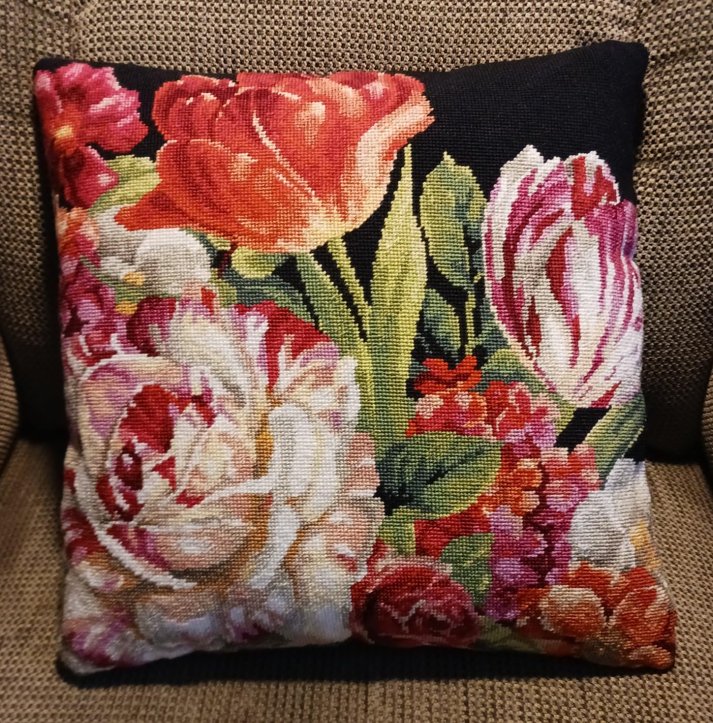 Dimensions Wilton Flower Bouquet on Black Needlepoint Embroidery Kit, 14