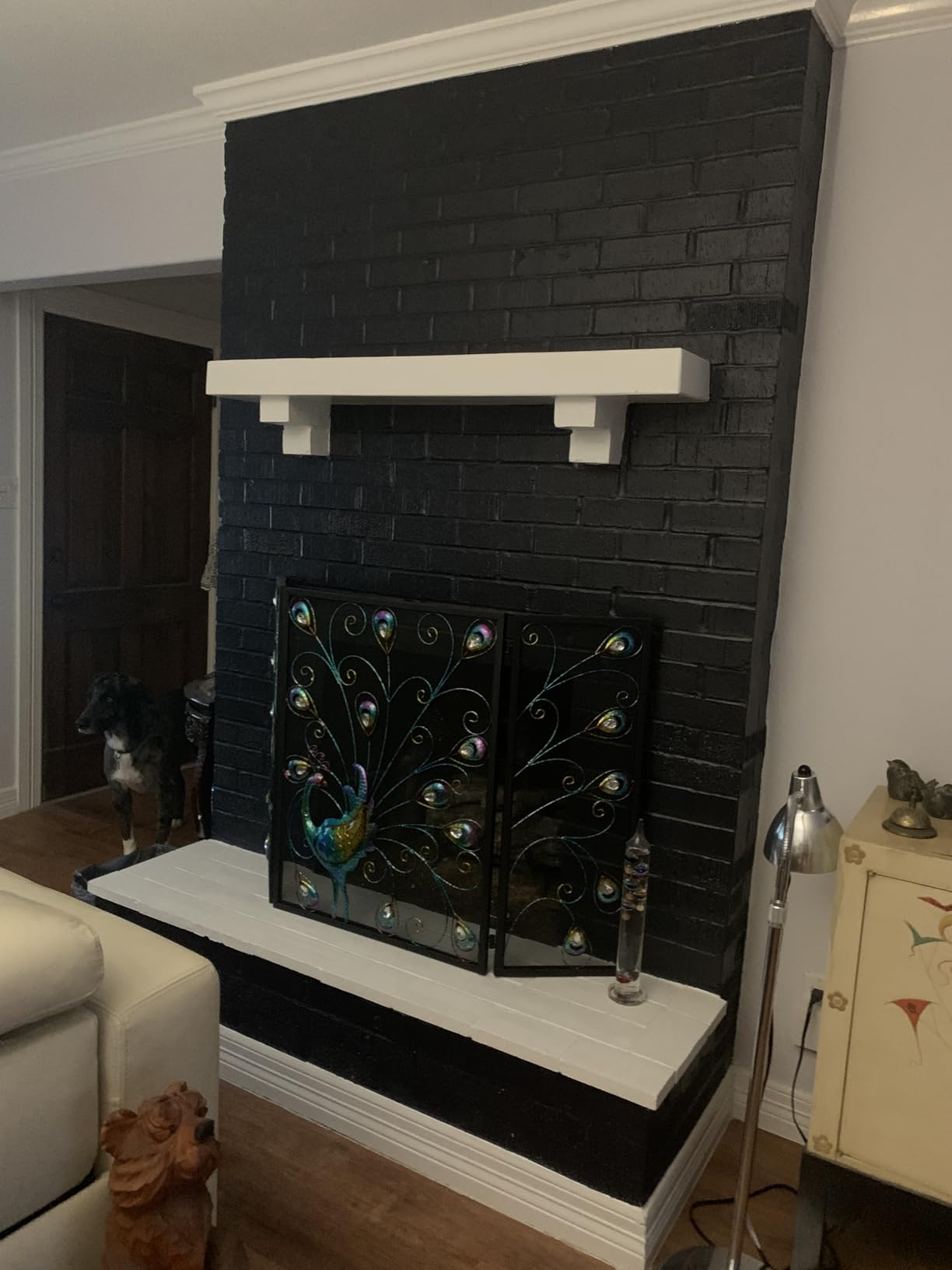 Deco 79 Metal Peacock Fireplace Screen Rainbow 3 Panel with Crystal Accents and Black Frame, 48