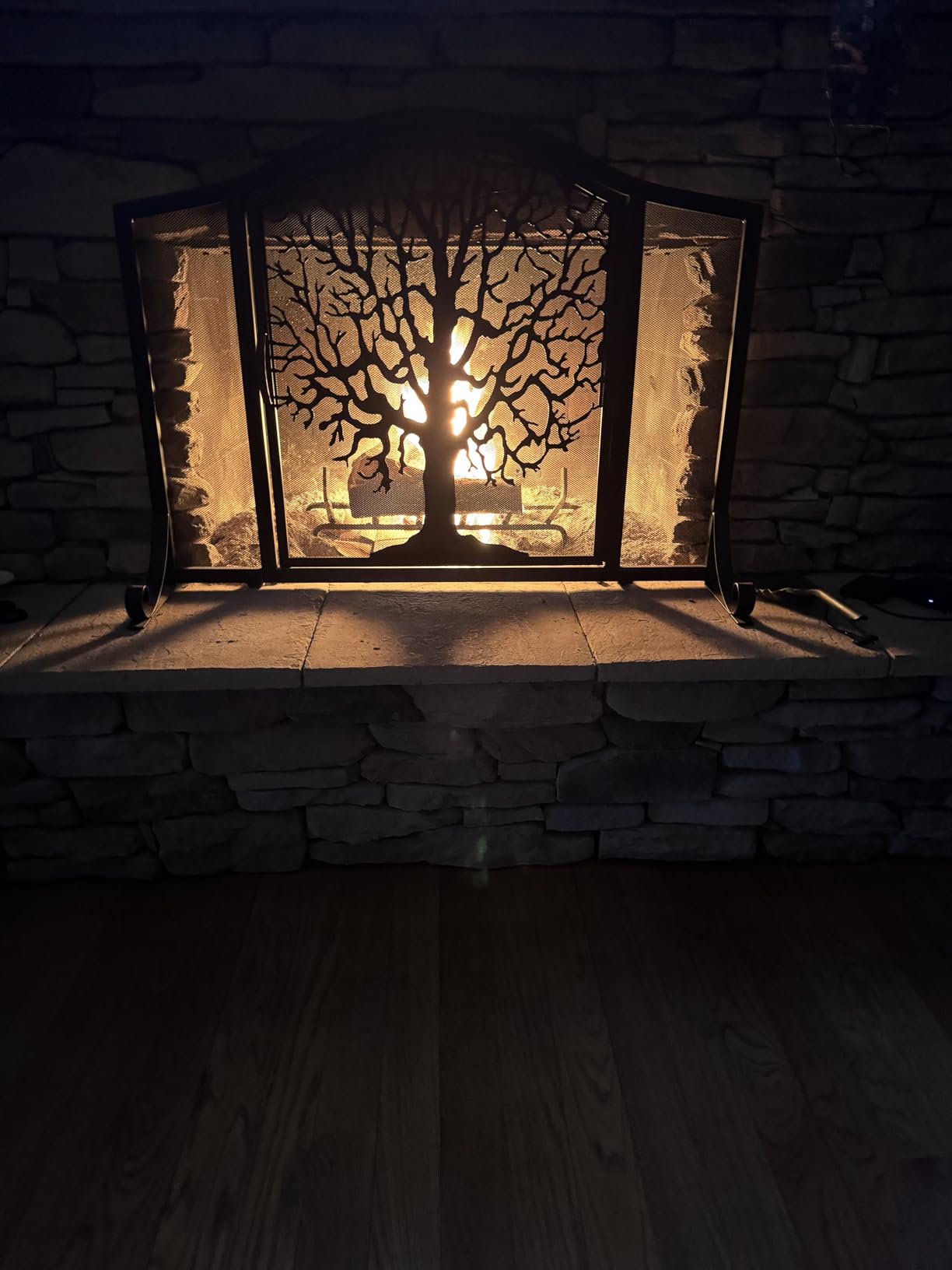 Plow & Hearth Metal Fireplace Screen Tree of Life Black | 44
