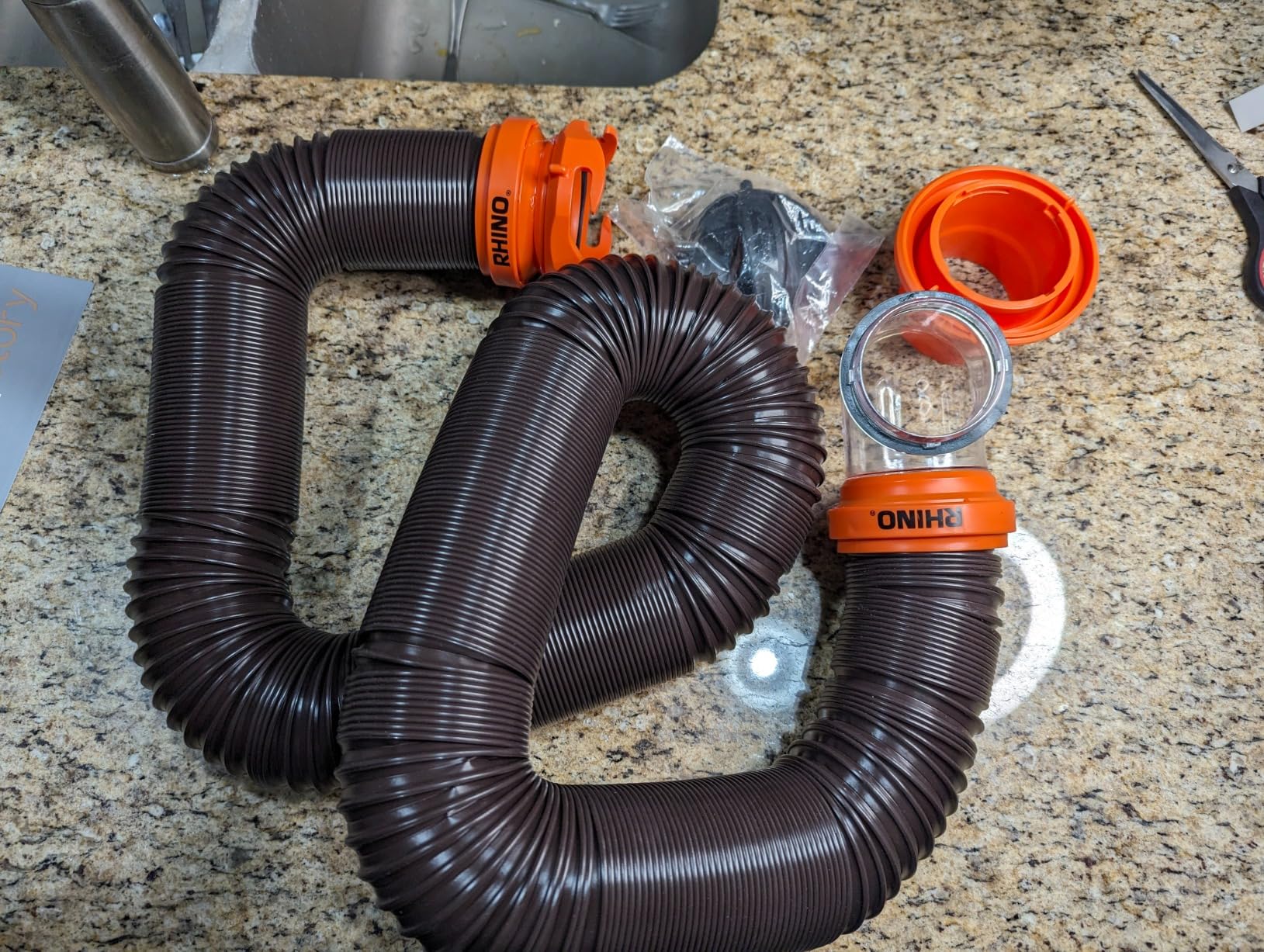 Camco RhinoFLEX 15' RV Sewer Hose Kit - Includes 4-in-1 Adapter, Clear Elbow, and Caps - Connects to 3 inch Slip and 3 inch, 3 1/2 inch, 4 inch NPT Threaded Sewer Connections (39770) customer photo 2