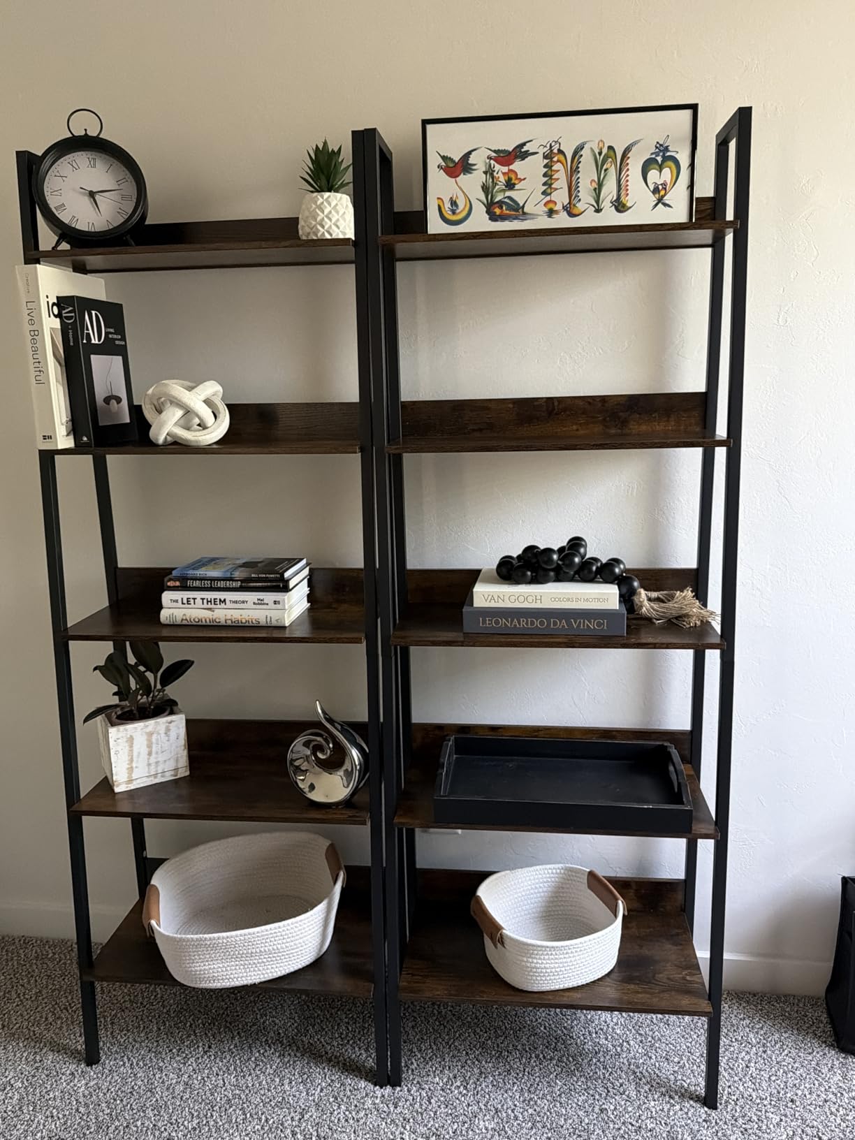 VASAGLE BARNET Collection - Ladder Shelf, Bookshelf, Storage Rack, Modern Bookcase for Living Room Home Office Kitchen, Steel Frame, 4-Tier, 22-Inch Wide, Rustic Brown and Ink Black ULLS44X customer photo 1