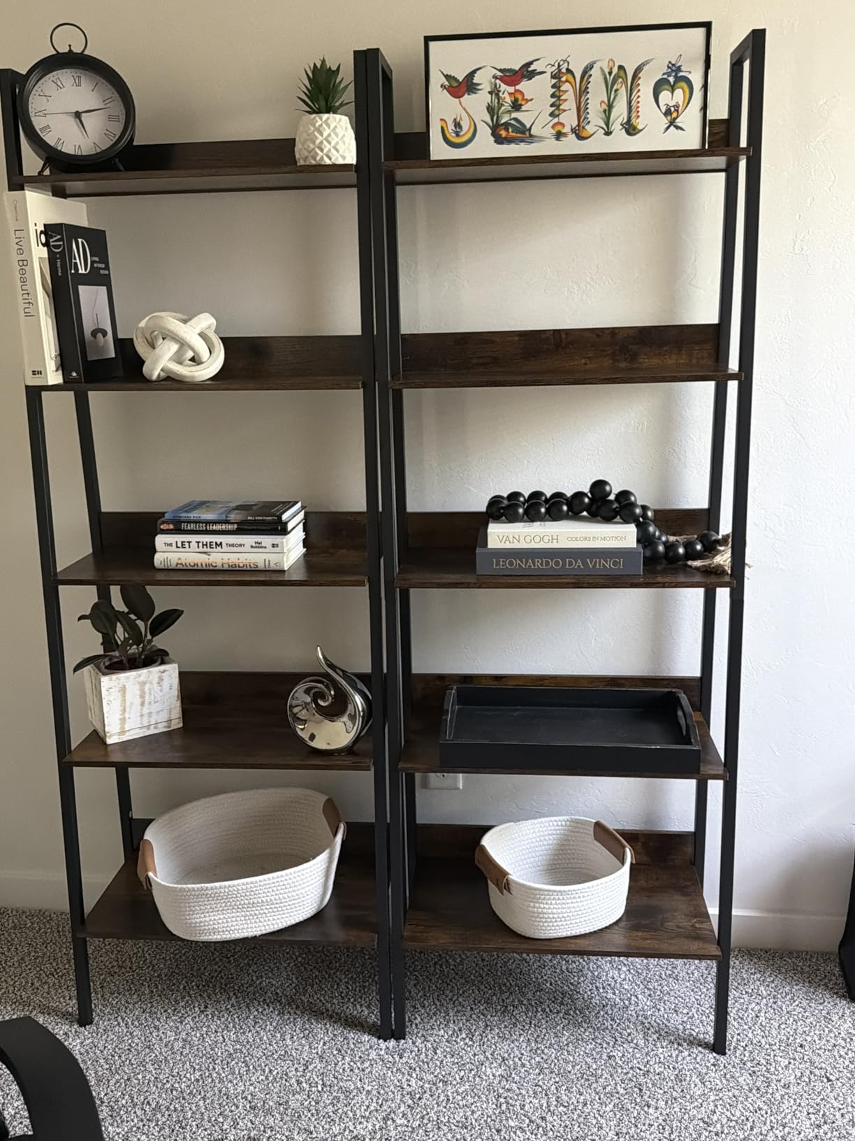 VASAGLE BARNET Collection - Ladder Shelf, Bookshelf, Storage Rack, Modern Bookcase for Living Room Home Office Kitchen, Steel Frame, 4-Tier, 22-Inch Wide, Rustic Brown and Ink Black ULLS44X customer photo 2