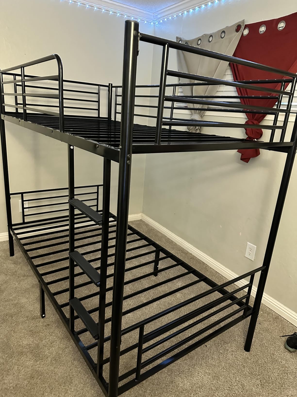 Bonnlo Bunk Bed Twin Over Twin for Kids/Teens/Adults Heavy Duty 2 Decker Bed with Flat Ladder and 13 inches High Guardrail, Metal Space Saver Bed with Stairs, Black customer photo 2
