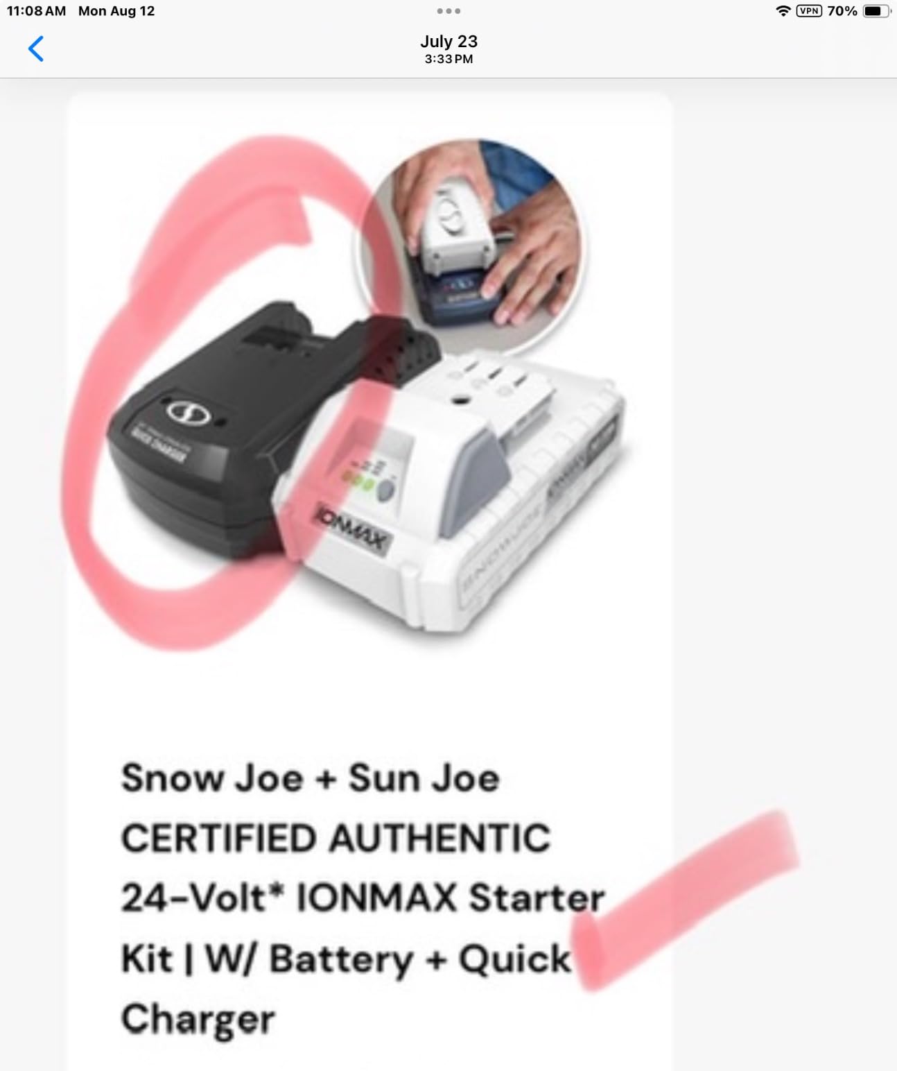Sun Joe Cordless Jet Blower, Compact Turbine, Battery & Charger, 24V - Portable and Lightweight Battery-Powered Electric Equipment for Yard Care, IONMAX 24V-TB-LTE customer photo 1