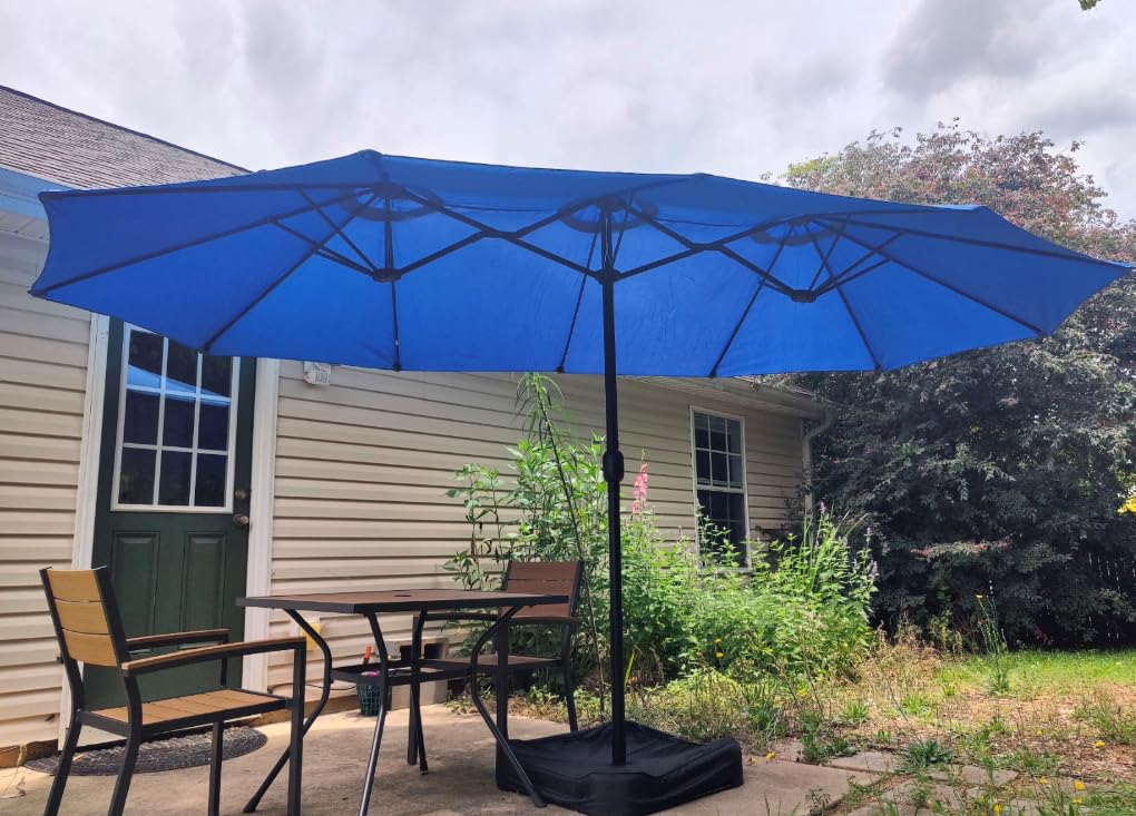PHI VILLA 15ft Large Patio Umbrellas with Base Included, Outdoor Double-Sided Rectangle Big Market Umbrella with Stand, Outside Umbrellas for Poolside Lawn Backyard, Beige customer photo 1
