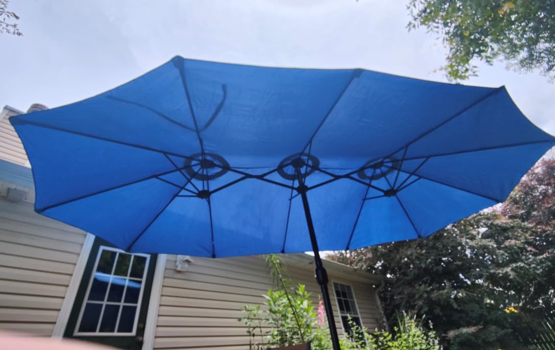 PHI VILLA 15ft Large Patio Umbrellas with Base Included, Outdoor Double-Sided Rectangle Big Market Umbrella with Stand, Outside Umbrellas for Poolside Lawn Backyard, Beige customer photo 2