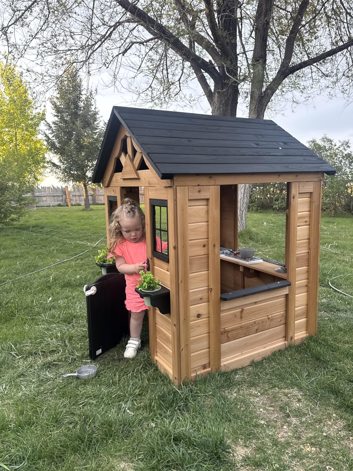 Backyard Discovery Sweetwater Cedar Wooden Kids Playhouse Cottage with Play Kitchen, Snack Bar, Half Door customer photo 1