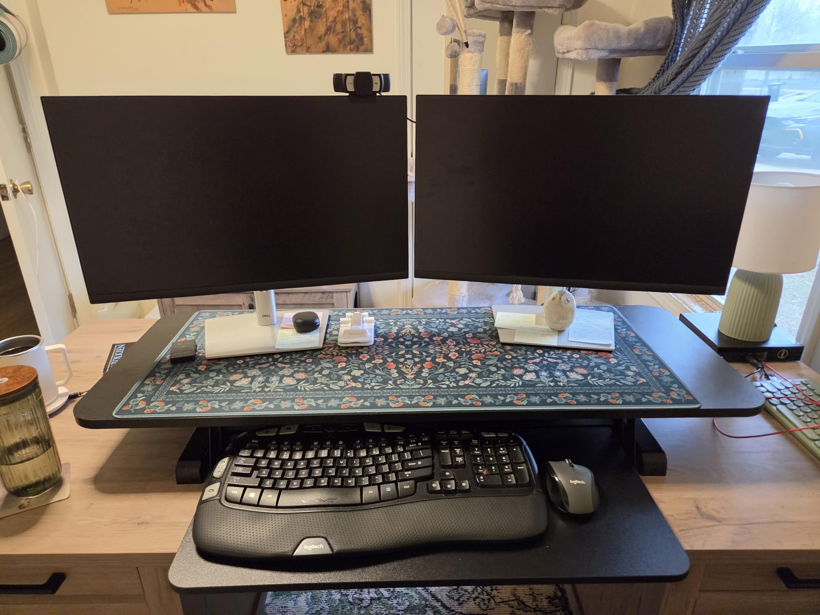 TechOrbits Standing Desk Converter - 32 Inch Adjustable Sit to Stand Up Workstation, Particle Board, Dual Monitor Desktop Riser with Keyboard Tray, for Home Office Laptop, Black customer photo 1