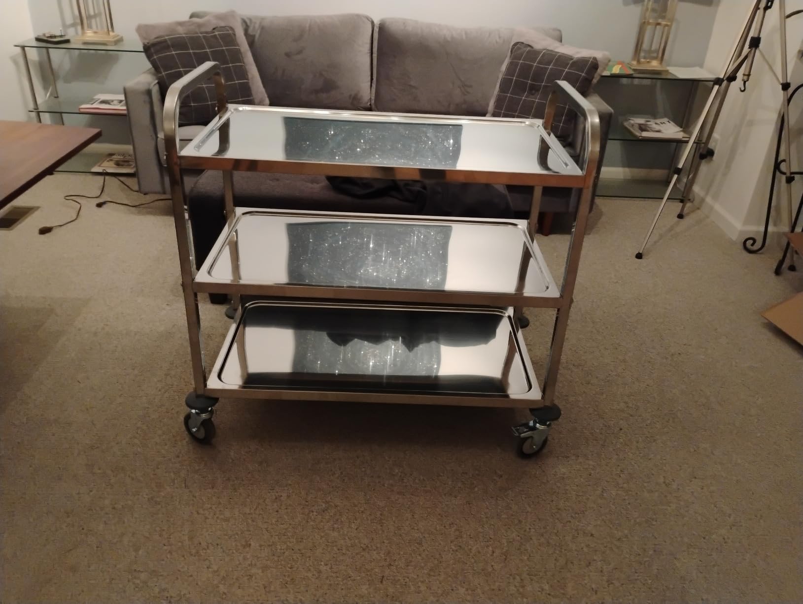 uyoyous Extra Large 3 Tier Stainless Steel Utility Cart 37x20x37 inch Commercial Heavy Duty Rolling Cart Food Storage Service Trolley with 360° Rotatable Wheels for Kitchen Hotel Restaurant Home Use customer photo 1