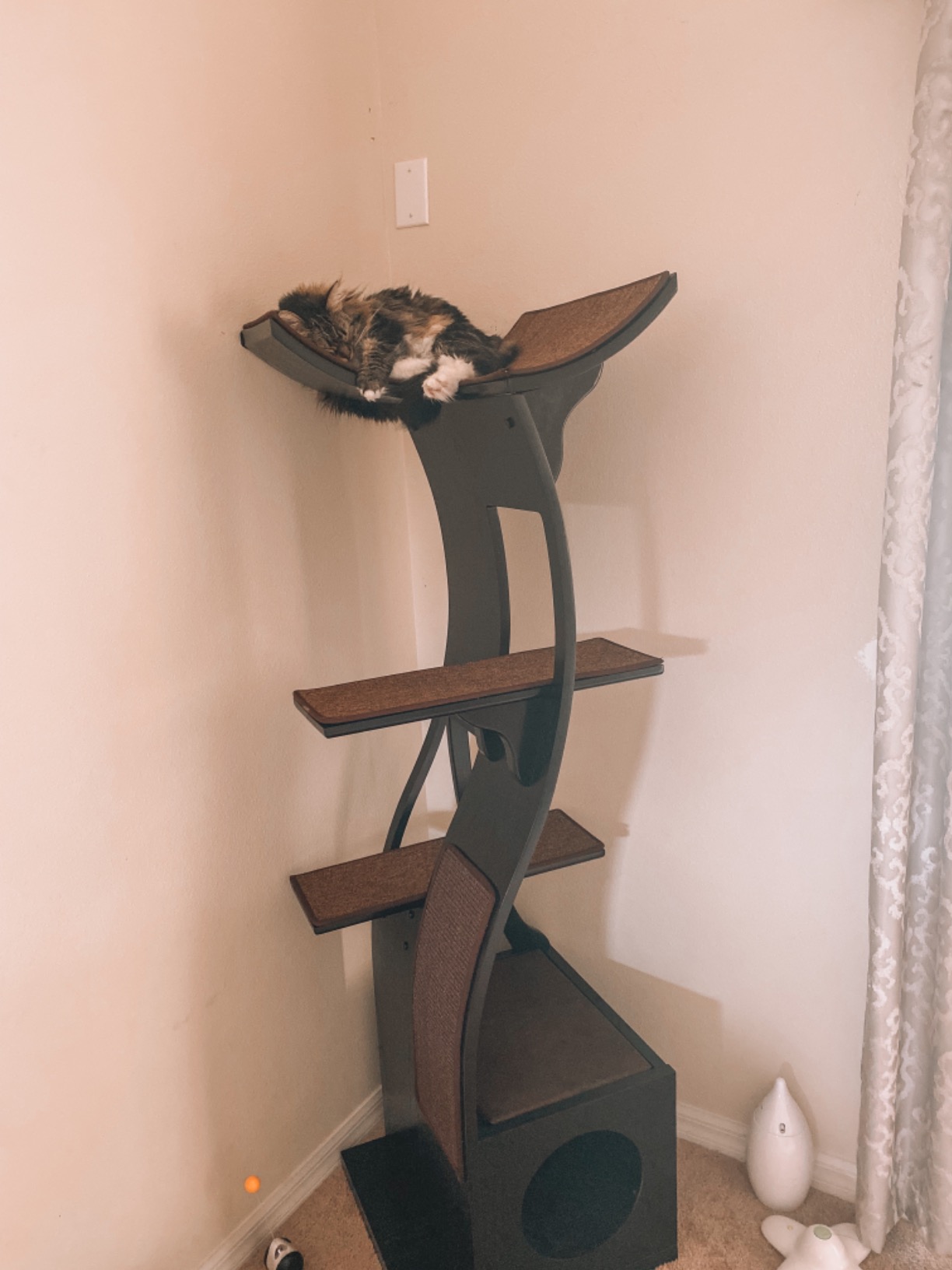 The Refined Feline 69 Inch Tall Black Espresso Lotus Cat Tower, Multi-Level Modern Cat Tree for Indoor Cats with Scratching Post, Climbing Cat Condo with Cushioned Cubby customer photo 1