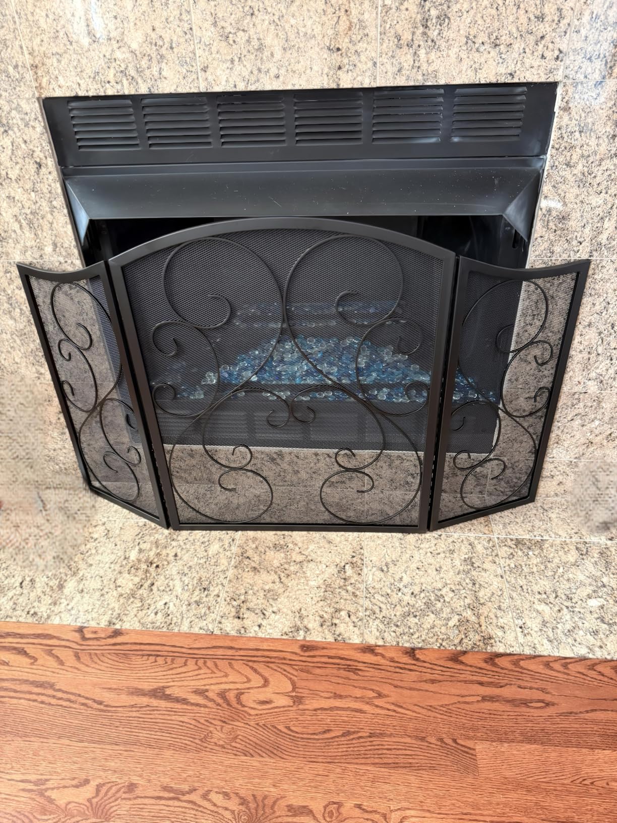Fire Beauty Fireplace Screen 3 Panel Wrought Iron Metal 48