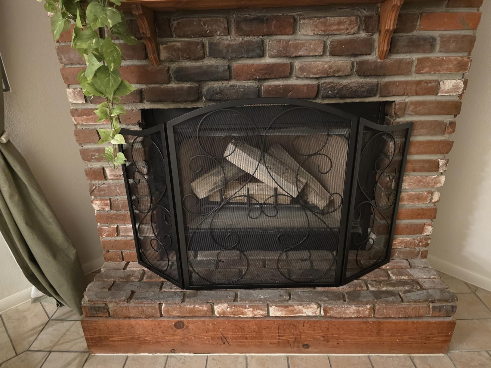 Fire Beauty Fireplace Screen 3 Panel Wrought Iron Metal 48