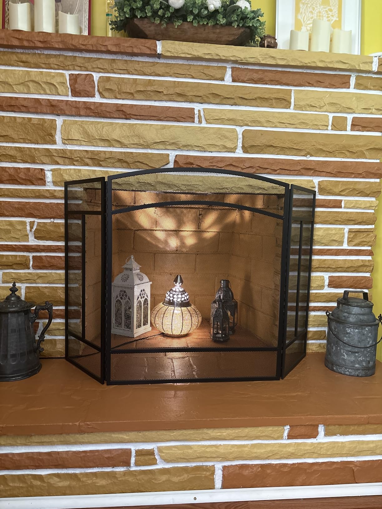 Fire Beauty Fireplace Screen 3 Panel Wrought Iron 48