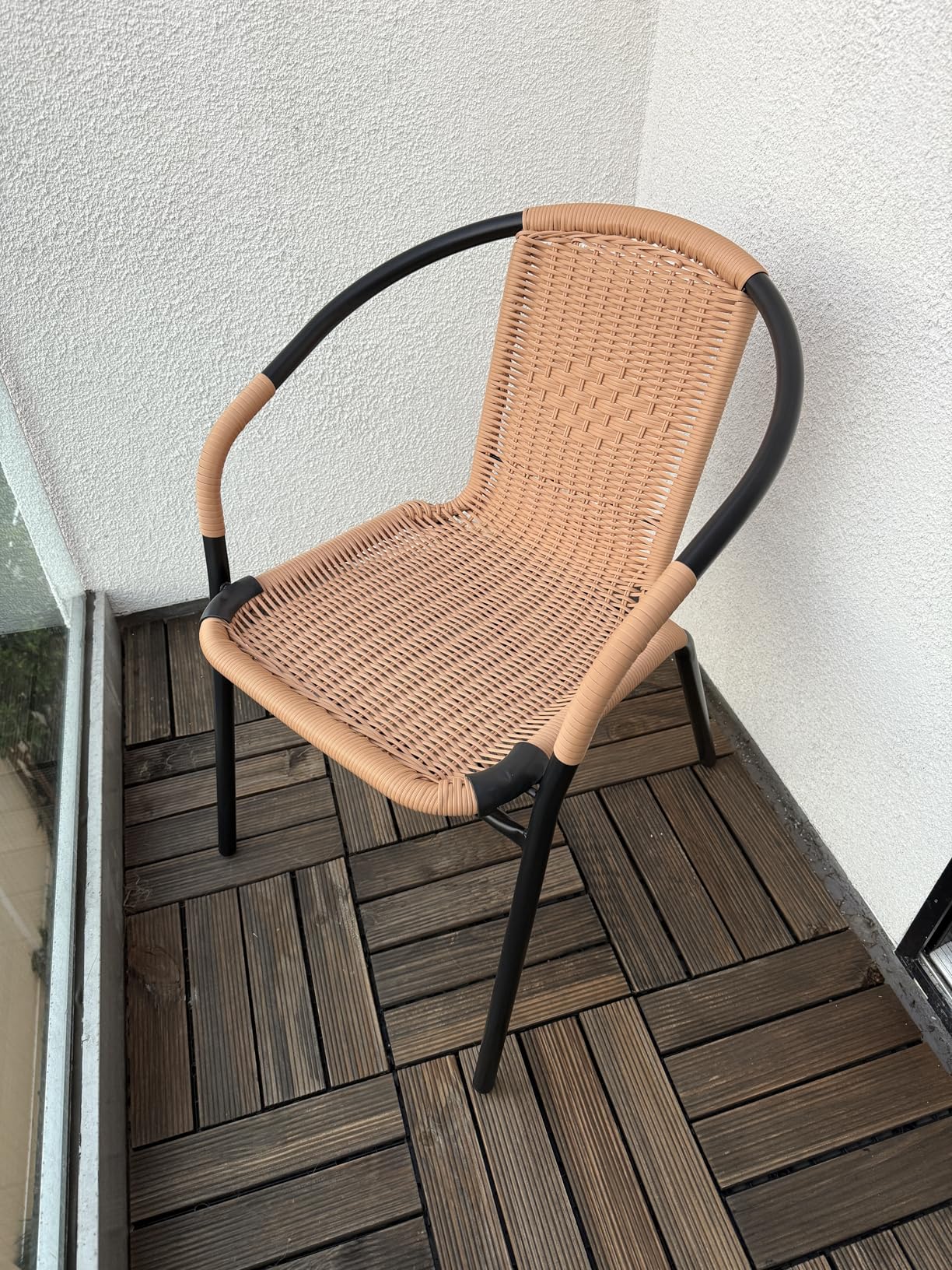 Flash Furniture Lila Modern Rattan Indoor/Outdoor Stackable Dining Chairs, Stacking Rattan Bistro Chairs for Patio or Restaurant, Set of 2, Brown customer photo 2