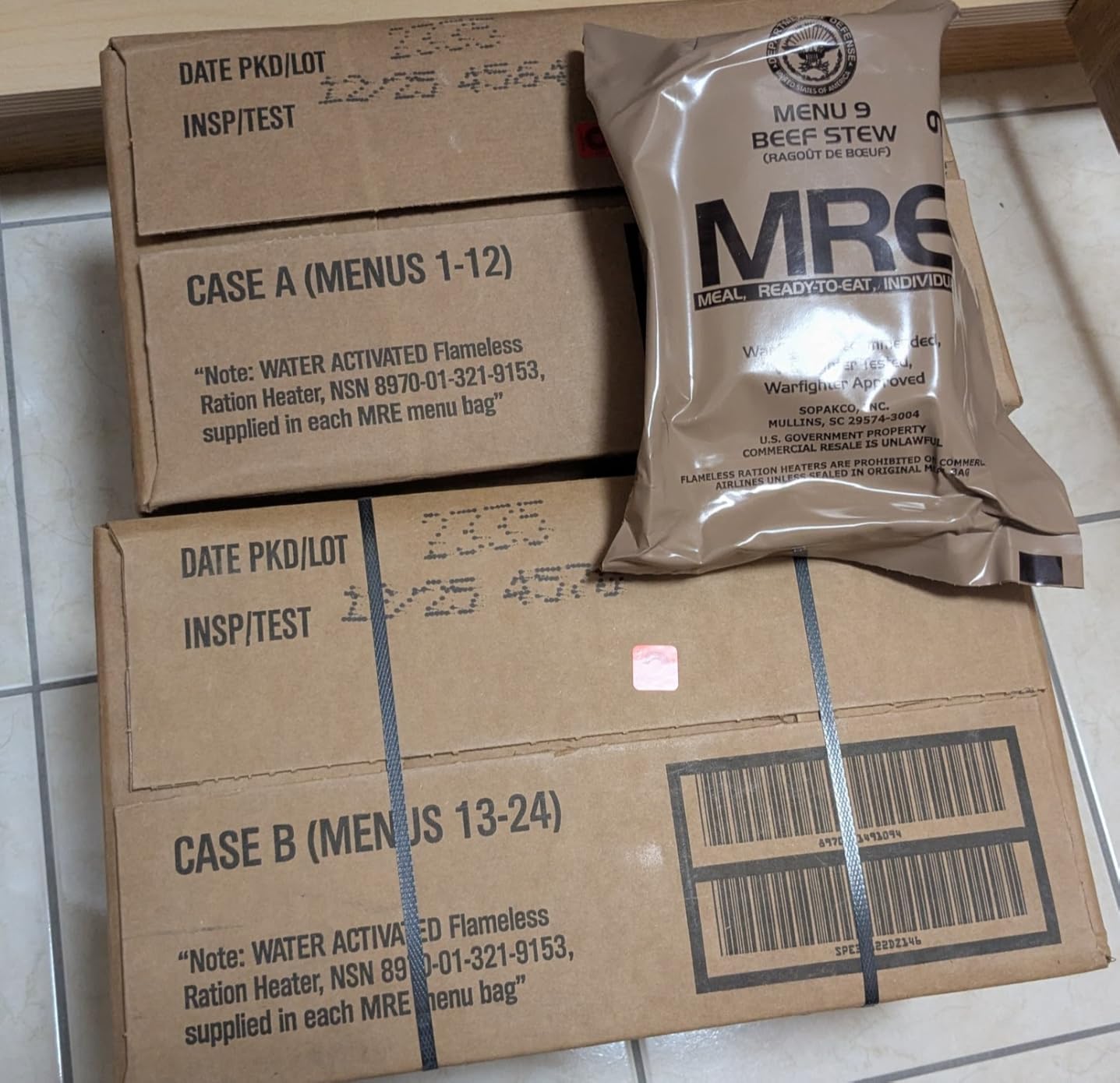 Sopakco 24ct US Military Surplus MRE Meals Ready to Eat 2021 Inspect A+B Case Bundle Menus 1-24 customer photo 2