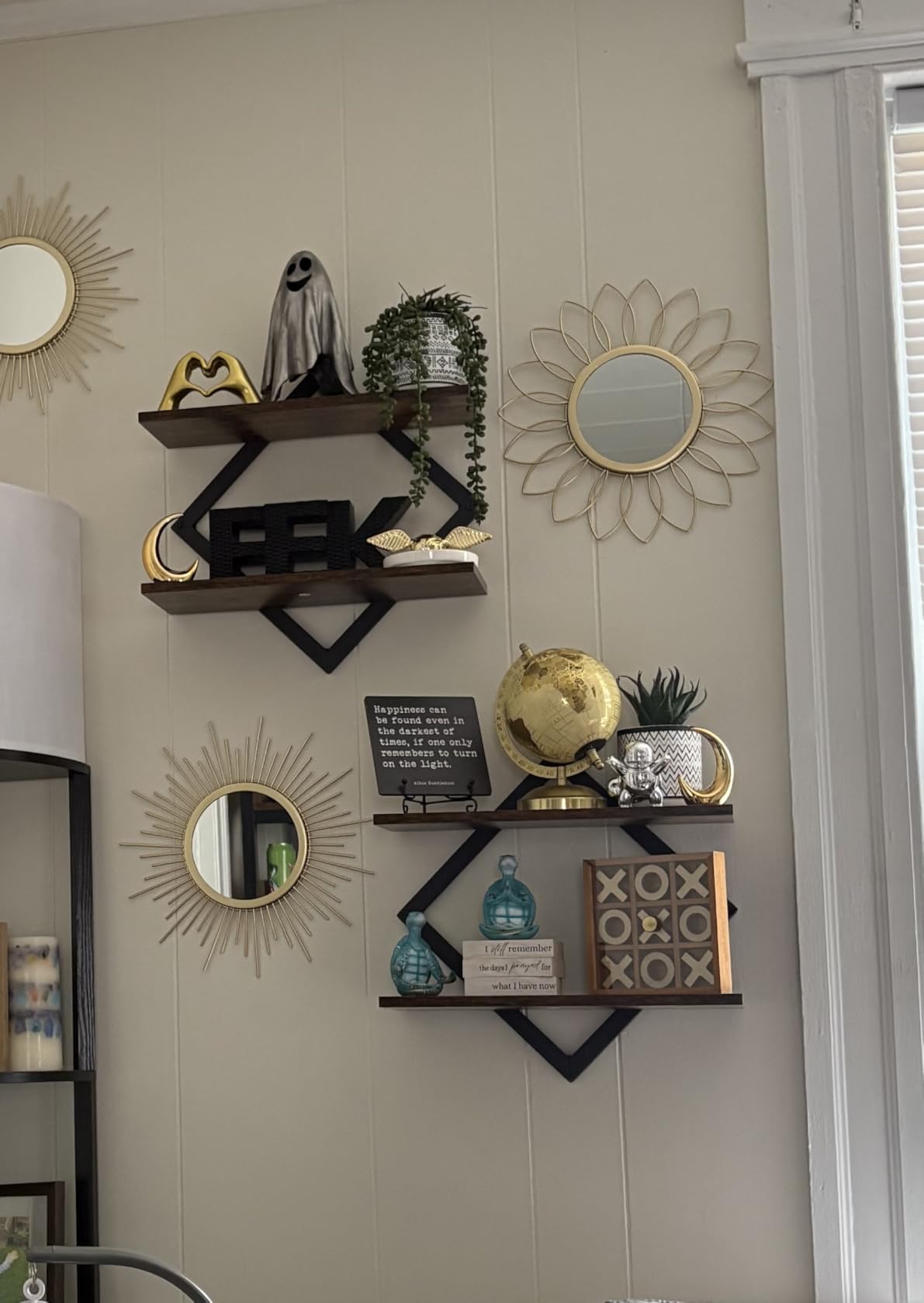 3 Pack Metal Mirrors for Wall Sunburst Wall Mirrors Home Decor Decorative Hanging Wall Art for Living Room Bedroom Entryway (Gold, Flower+Sunburst) customer photo 2