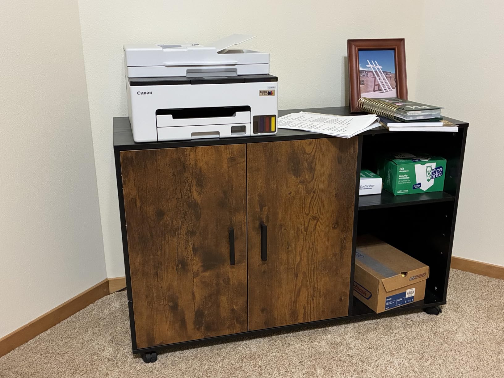 DEVAISE Office Storage Cabinet with Doors and Shelves, Lateral Printer Stand for Office Supplies and File Storage, Filing Cabinet for Home Office, Black customer photo 1