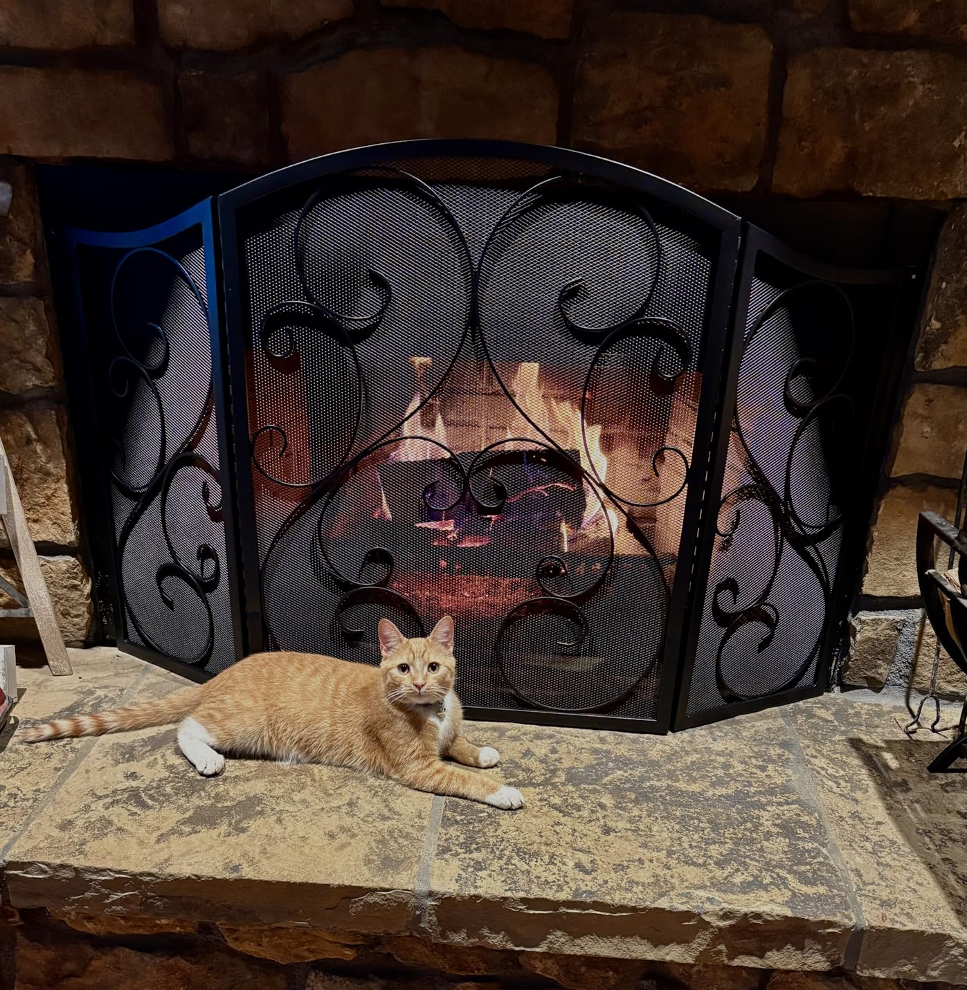 Fire Beauty Fireplace Screen 3 Panel Wrought Iron Metal 48