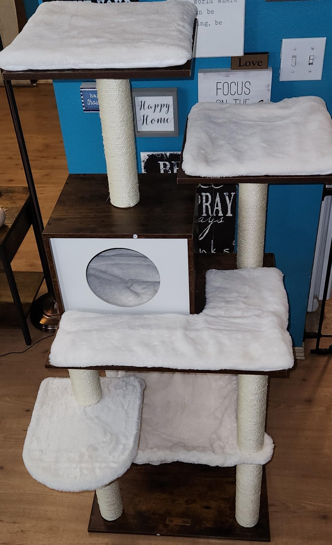 Feandrea Cat Tree, 56.3-Inch Modern Cat Tower, Multi-Level Plush Condo with Scratching Posts, Hammock, Washable Cushion, Rustic Brown UPCT164X01 customer photo 1
