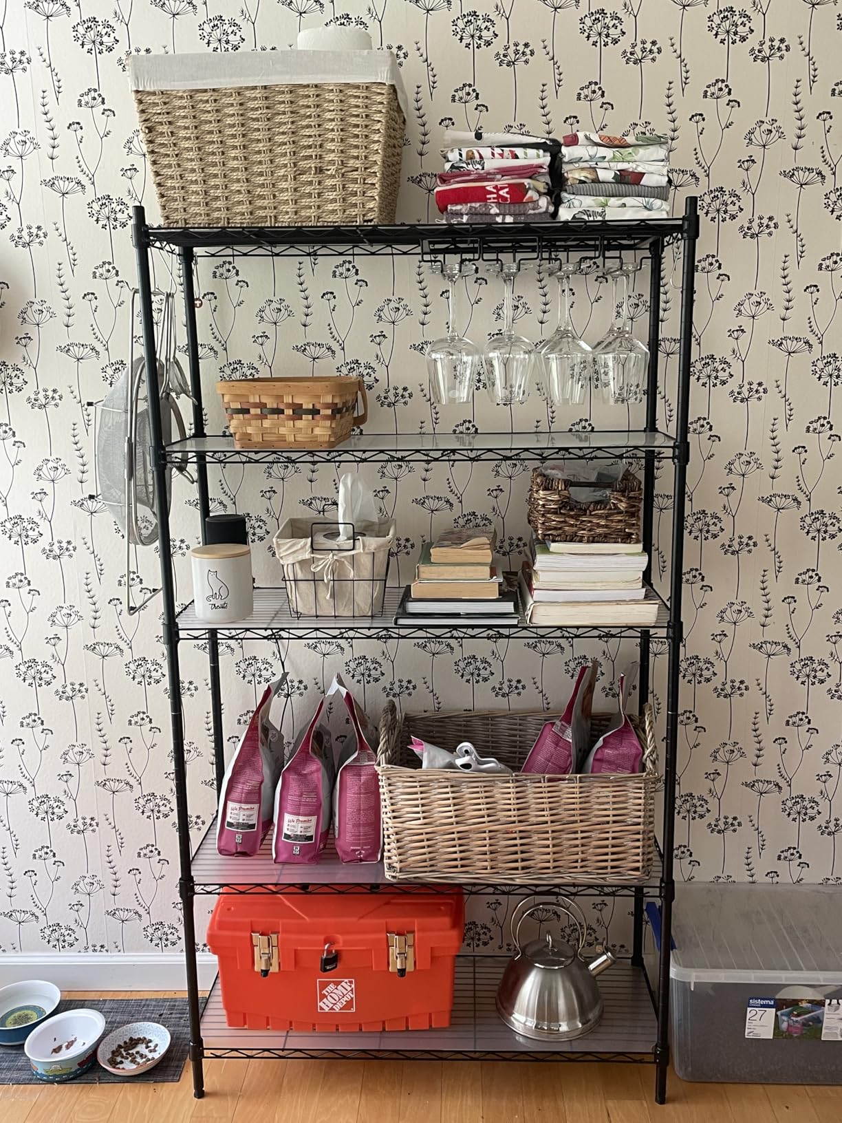 SONGMICS 5-Tier Storage Shelves, Wire Shelving Unit, Kitchen Metal Shelves, Storage Rack with Adjustable Shelves, Shelf Liners, 8 Hooks, for Garage, 11.8 x 35.4 x 63 Inches, Black ULGR095B01 customer photo 1