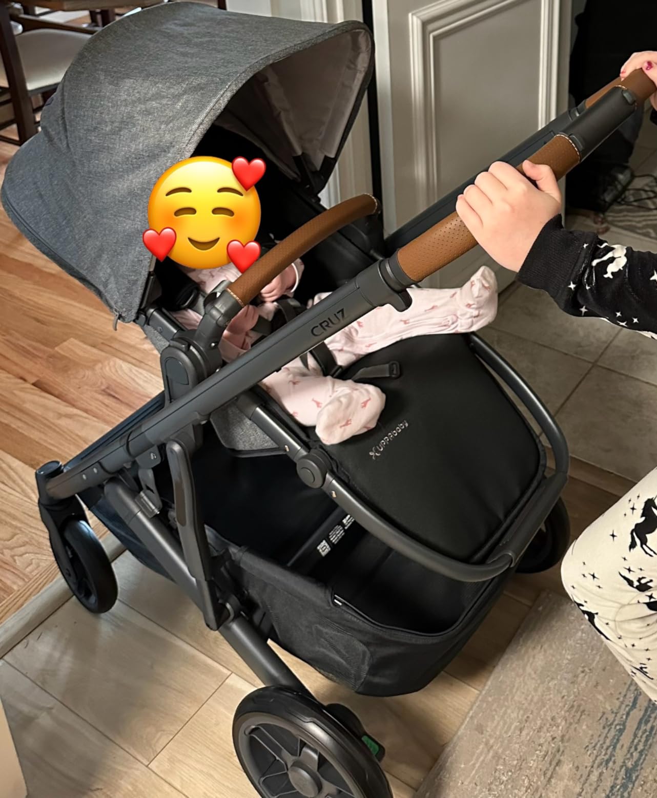 UPPAbaby Cruz V2 Stroller/Full-Featured Stroller with Travel System Capabilities/Toddler Seat, Bumper Bar, Bug Shield, Rain Shield Included/Greyson (Charcoal Melange/Carbon Frame/Saddle Leather) customer photo 1