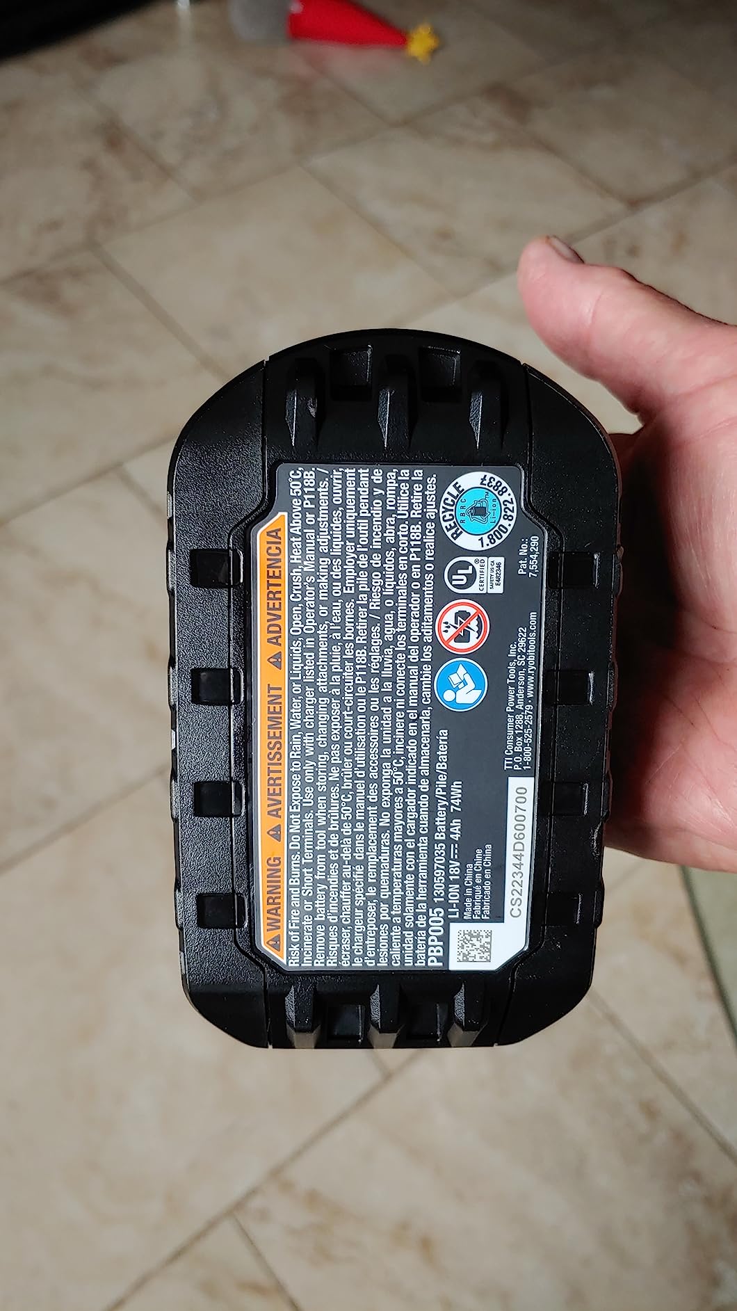 Ryobi ONE+ 18V Lithium-Ion 4.0 Ah Battery - Up to 3X Runtime vs 1.5Ah, LED Fuel Gauge, 18V Compatible PBP005 customer photo 2