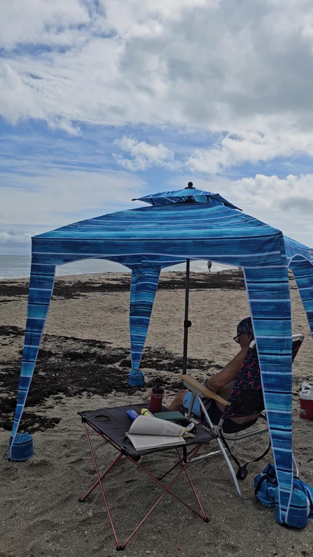Beach Cabana Canopy Shelter - Sun Shade Tent - 6' X 6' - UPF 50+ - Waterproof - Easy Setup - 2 Layer Wind Vent Umbrella - 6 Ft X 6 Ft - BONUS sidewall - Beach, Lake, Park for Family - 2 to 4 People customer photo 1