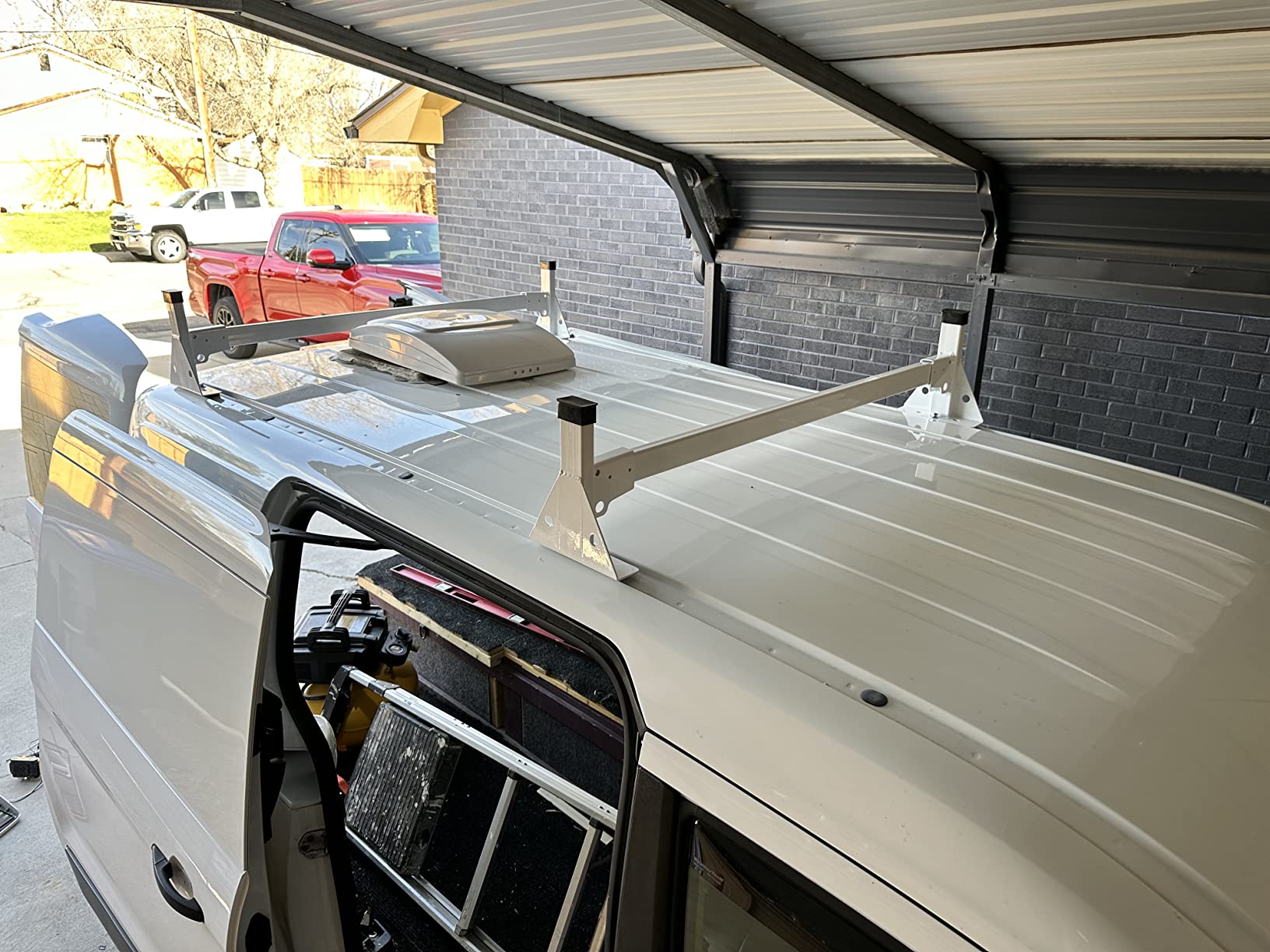 MELIPRON Cargo Van Roof Ladder Rack Fit for 2015-2026 Ford Transit 150 250 350, Low/Medium/High Roof, Heavy-Duty 800 lbs Capacity Steel Ladder Rack for Van, No-Drill Rack with White Powder Coat customer photo 2