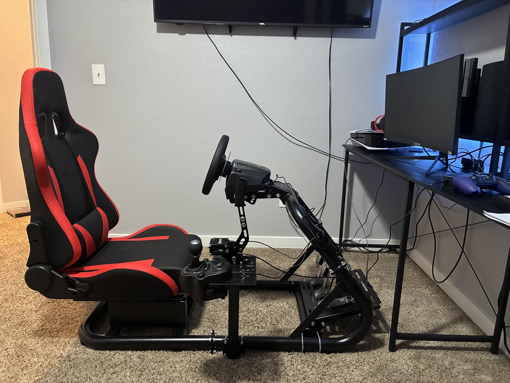 Marada Racing Sim Cockpit with comfortable Seat Fit for Logitech G27 G923 G920, for Thrustmaster, Large Round Tube & Adjustable Professional Driving Race Mount, Wheel Pedal Handbrake Not Included customer photo 1