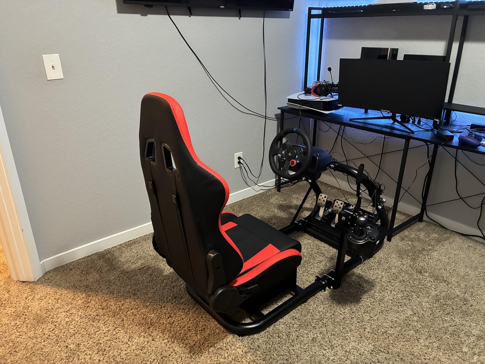 Marada Racing Sim Cockpit with comfortable Seat Fit for Logitech G27 G923 G920, for Thrustmaster, Large Round Tube & Adjustable Professional Driving Race Mount, Wheel Pedal Handbrake Not Included customer photo 2