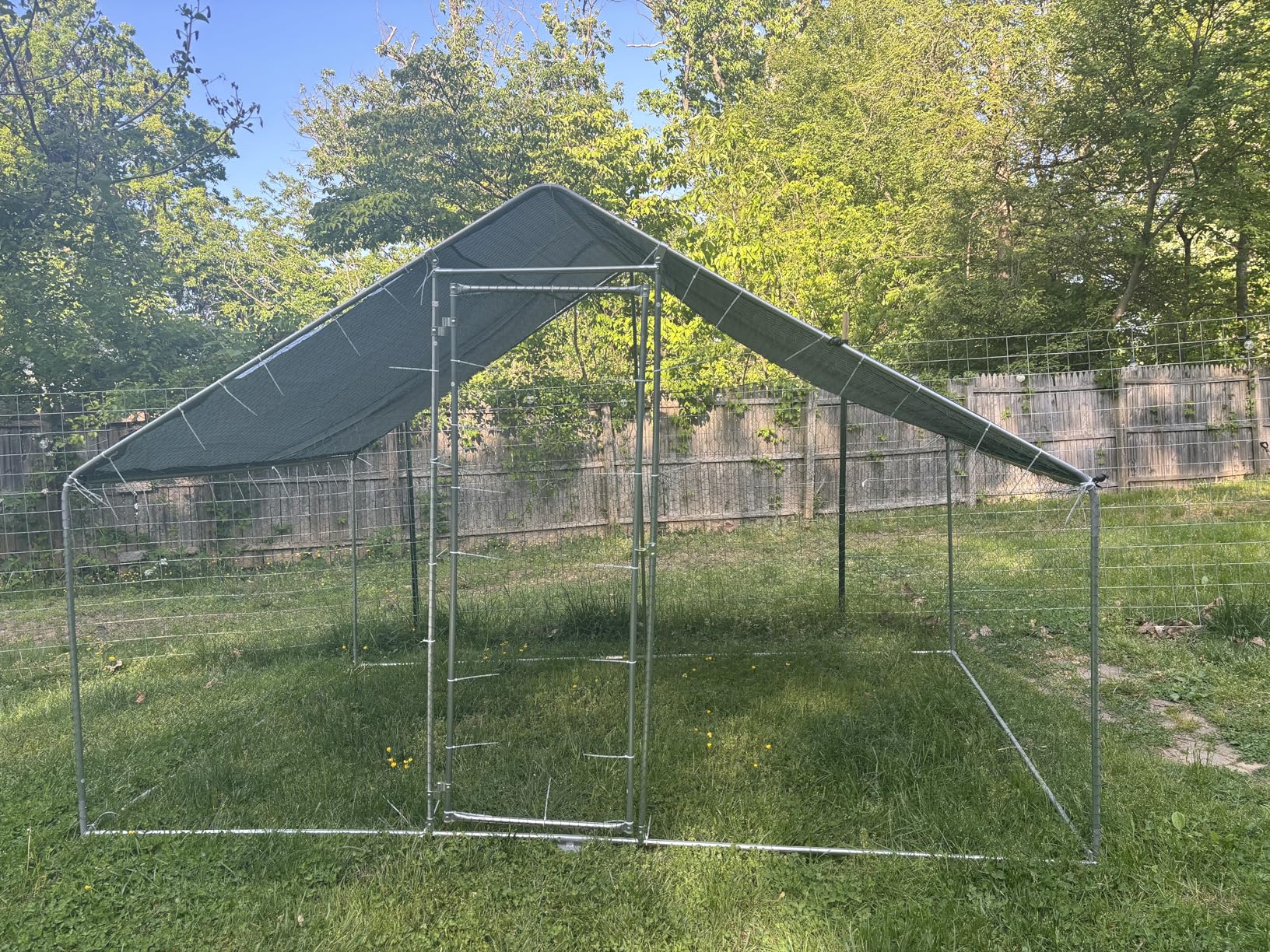 Large Metal Chicken Coop Round Top Upgrade Tri-Supporting Wire Mesh Chicken Run, Chicken Pen with Water-Resident and Anti-UV Cover, Duck Rabbit House Outdoor (Spire Roof 10' W x 13' L x 6.5' H) customer photo 2